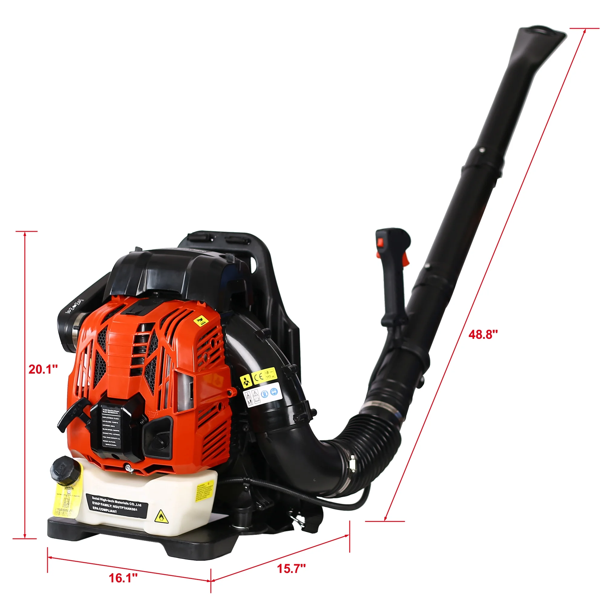Backpack Leaf Blower Gas Powered 76CC, Upgraded Cordless Leaf Blower 750CFM Powerful, with Adjustable Handle Extended Tube for Yard(76CC-Red) - Image 5