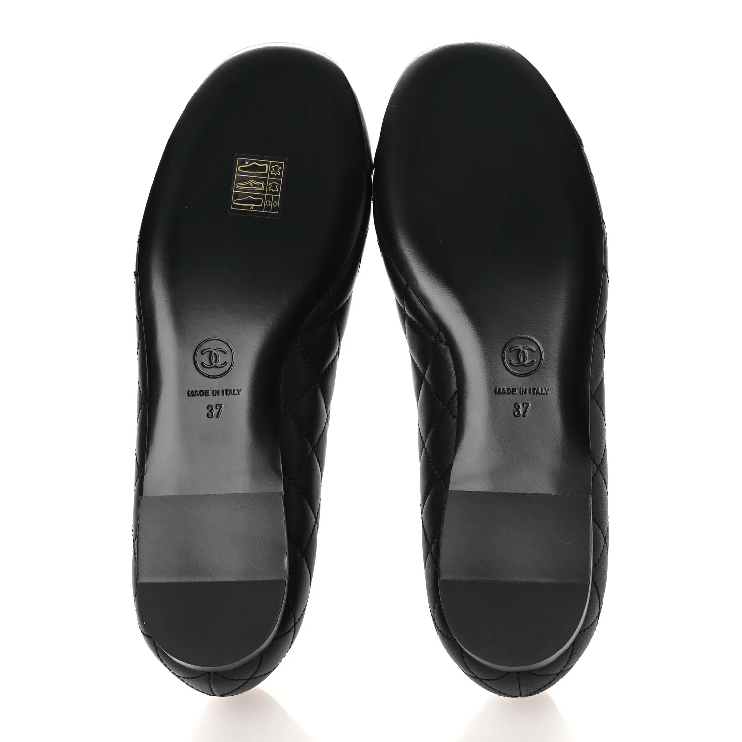 Calfskin Lambskin Quilted CC Cap Toe Ballerina Flats 37 Black