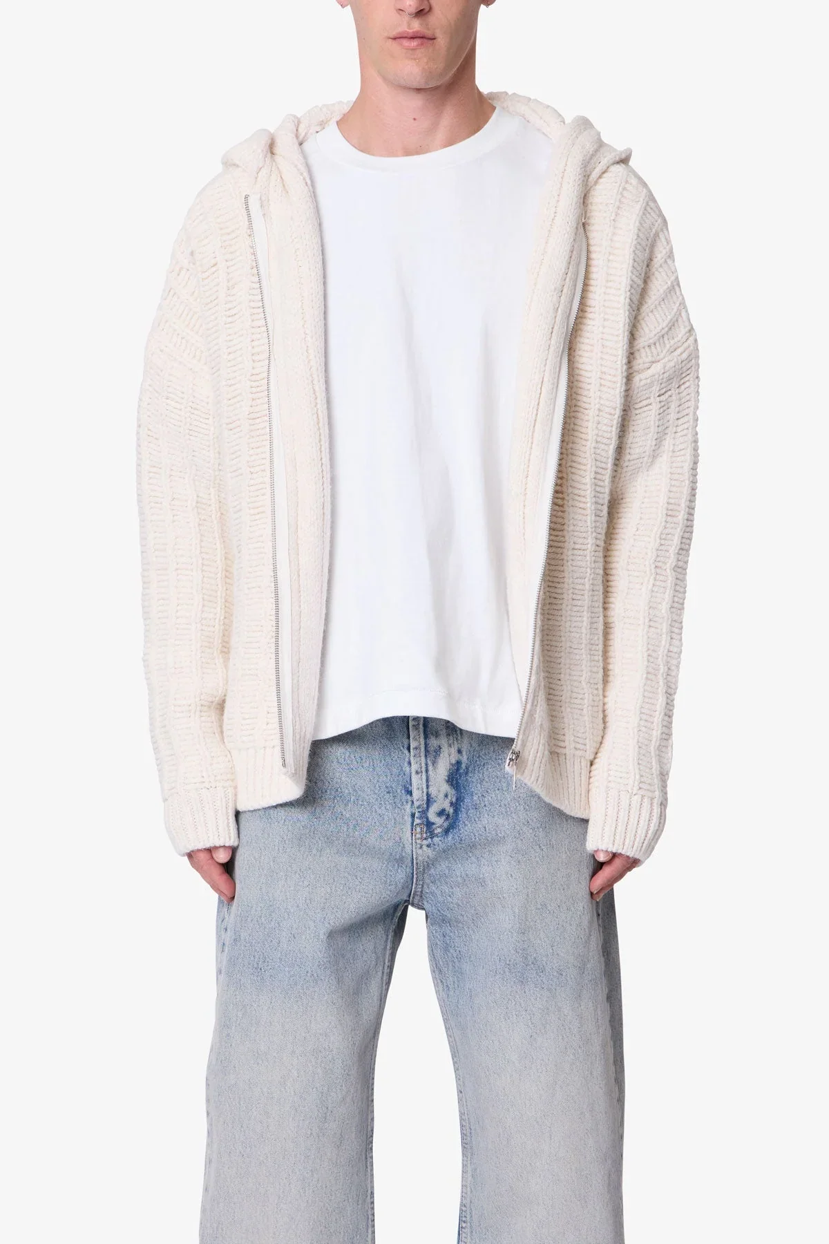 Knit Zip Up Hoodie - Off White