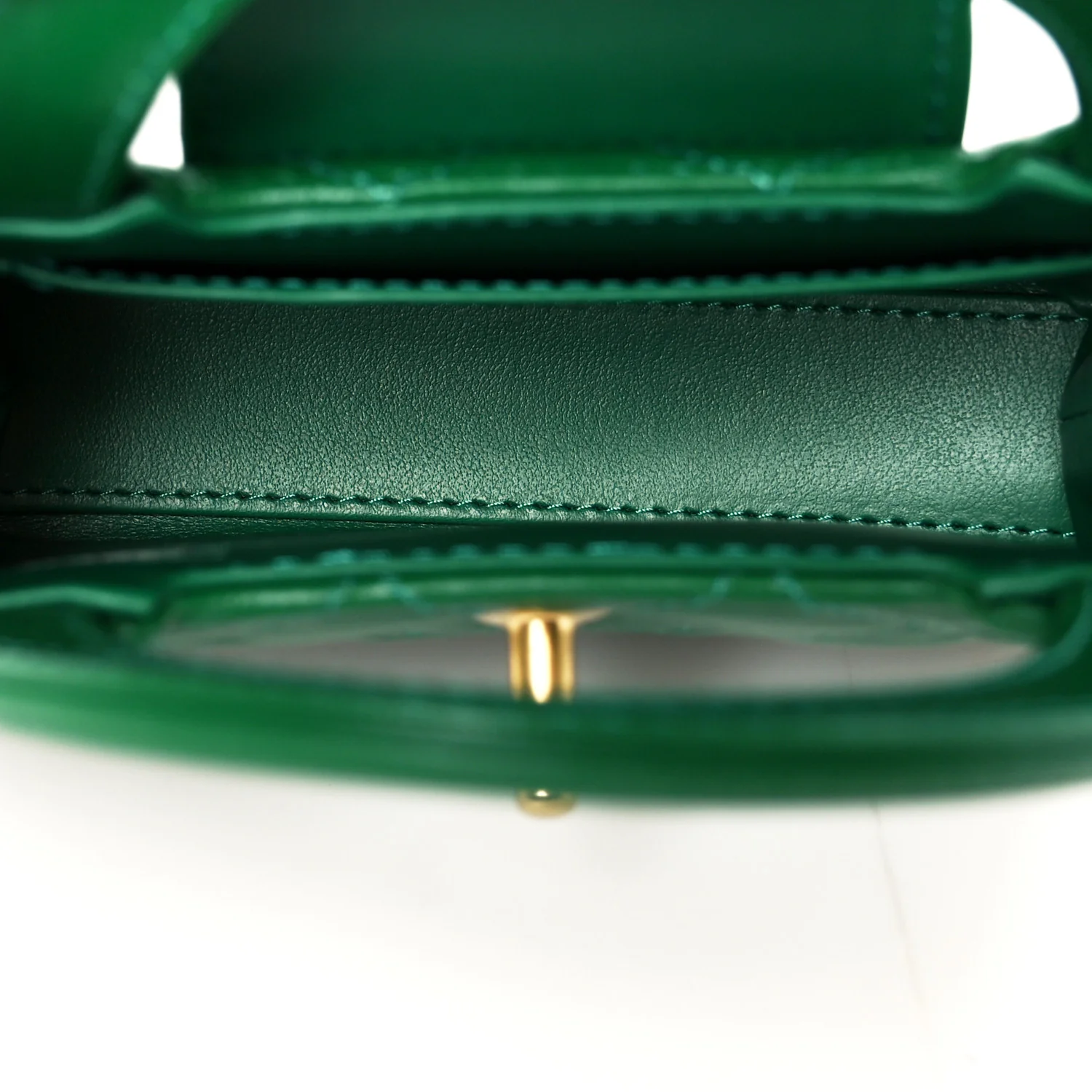 Shiny Aged Calfskin Quilted Mini Nano Kelly Shopper Green