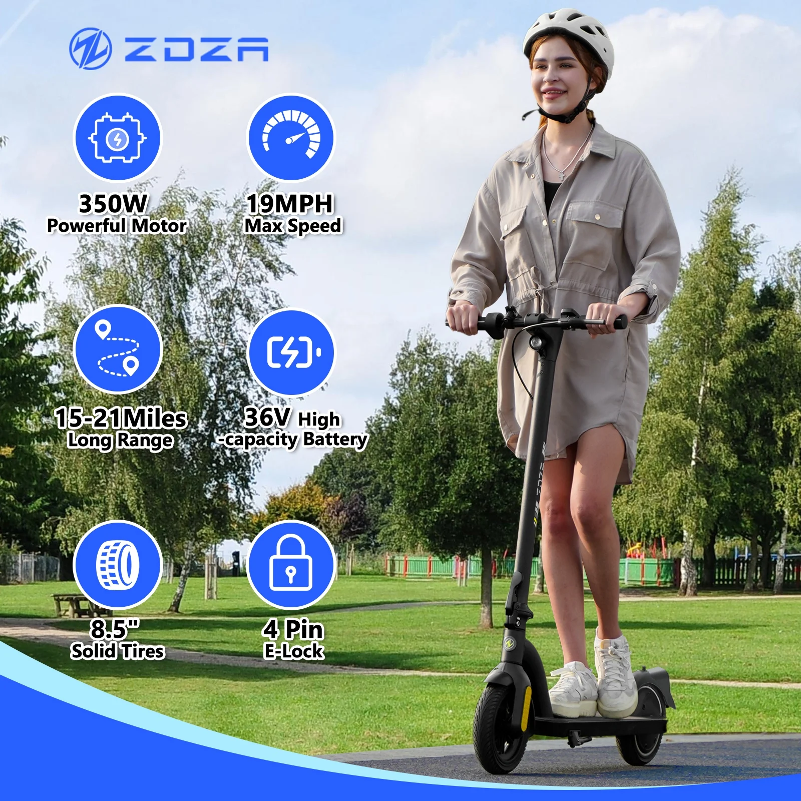 350W 19MPH Electric Scooter for Adults, 12-21 Miles Range, 8.5' Foldable Escooter - Image 2
