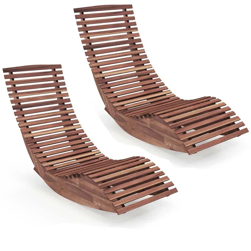 Acacia Wood Outdoor Patio Rocking Chair With Widened Slatted Seat Amp High Back Porch Rocker Sun Lounger For Backyard Garden - Comfortable And Ergonomic Design