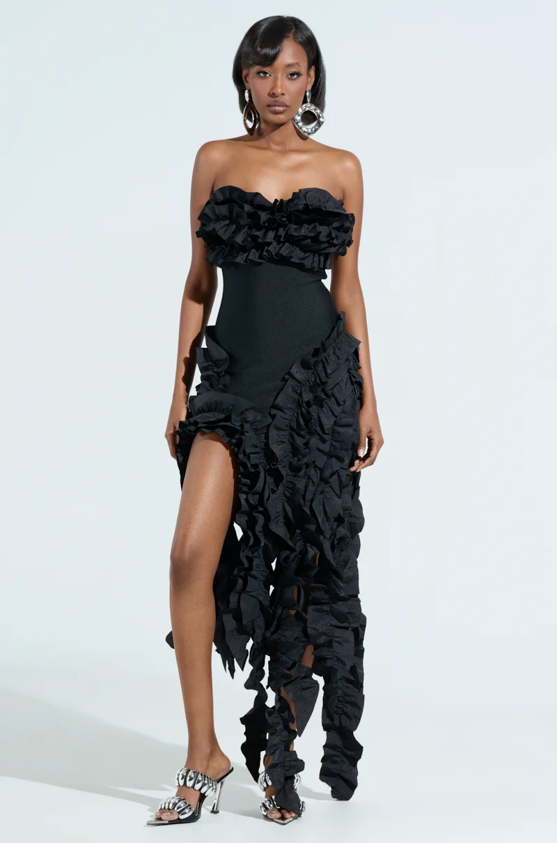 CITY LIGHTS RUFFLE MAXI DRESS - Akira Store