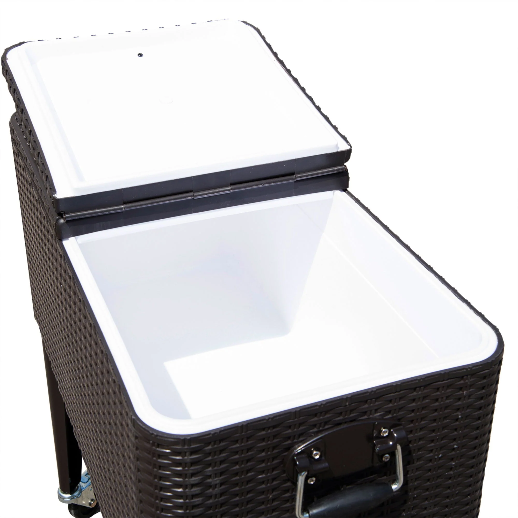 Outdoor 80QT Portable Rolling Patio Rattan Ice Chest Party Cooler Cart Brown Image 8