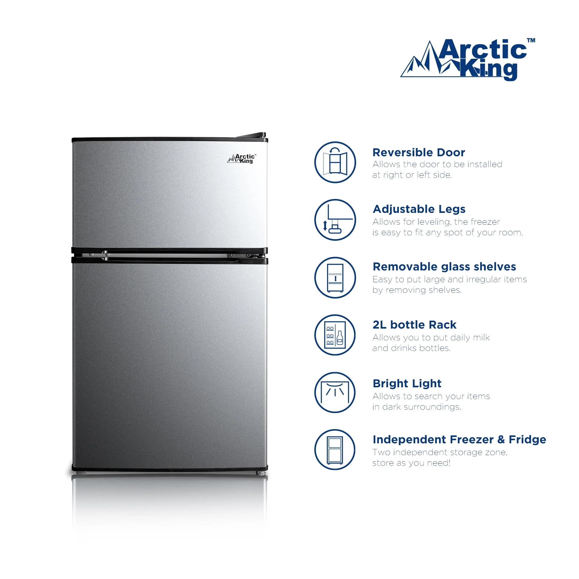 3 2 Cu ft Two Door Mini Fridge with Freezer, Stainless Steel, E Star, ARM32D5ASL Image 9