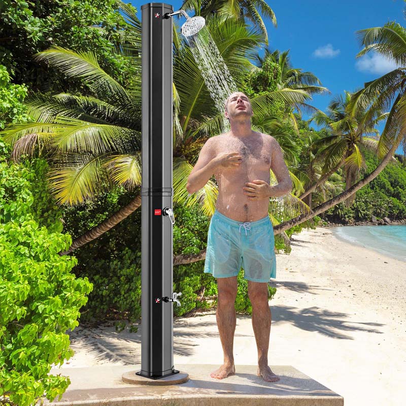 7.5 FT 15.9 Gallon Solar Heated Outdoor Shower with Shower Head & Foot Shower Tap, Freestanding Outside Shower for Backyard Poolside Beach