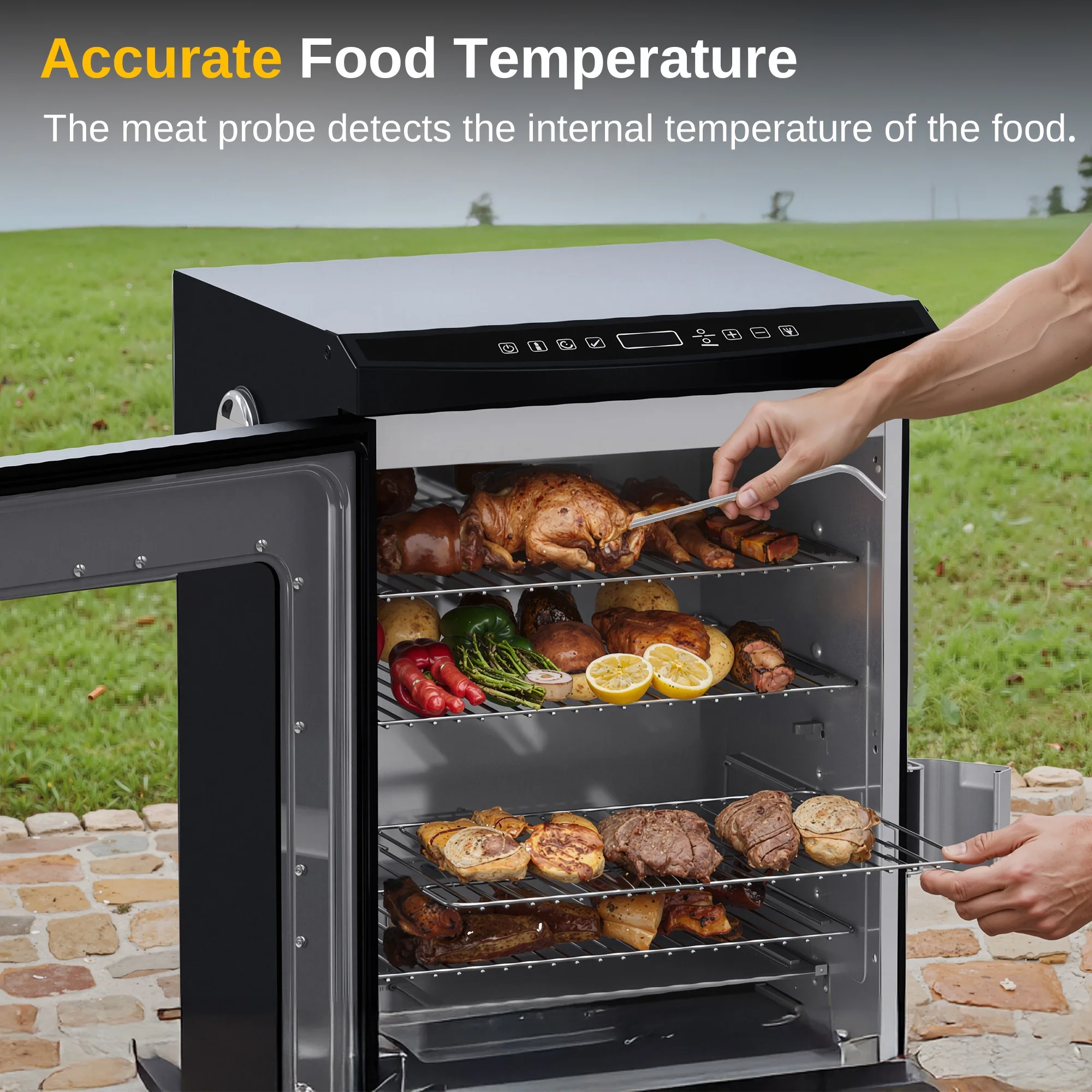 Updated 30" 725 Sq inches Electric Smoker Portable with Glass Door Black - Image 3