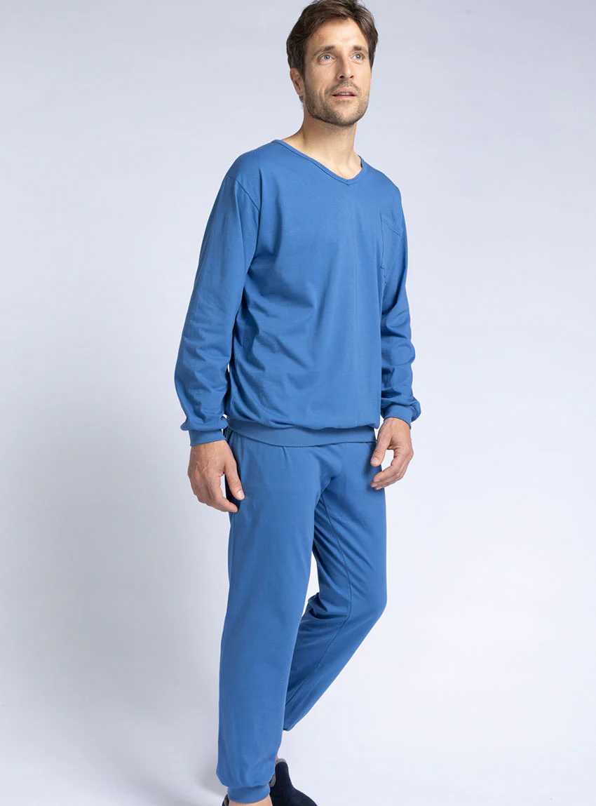Pyjama homme en coton bleu foncé