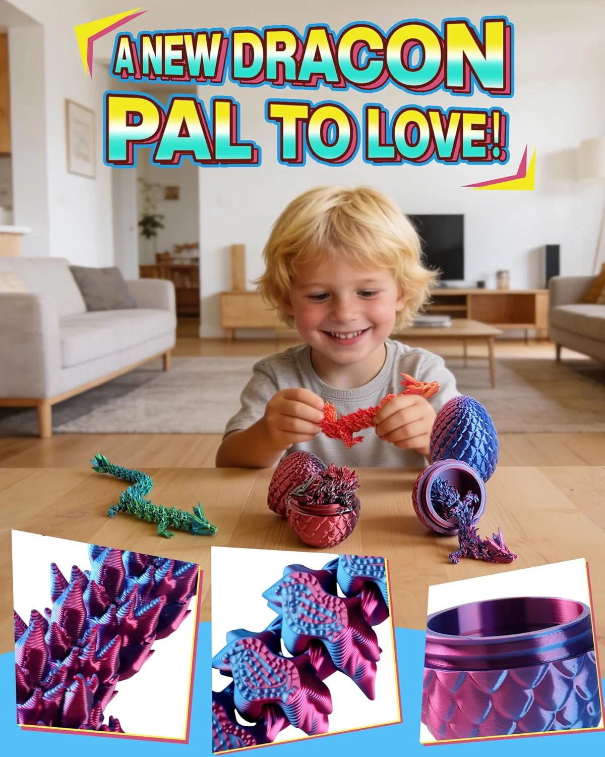 8 3D Printed Dragon Eggs (4 Pack), Unique Easter Basket Stuffers & Fantasy Toys