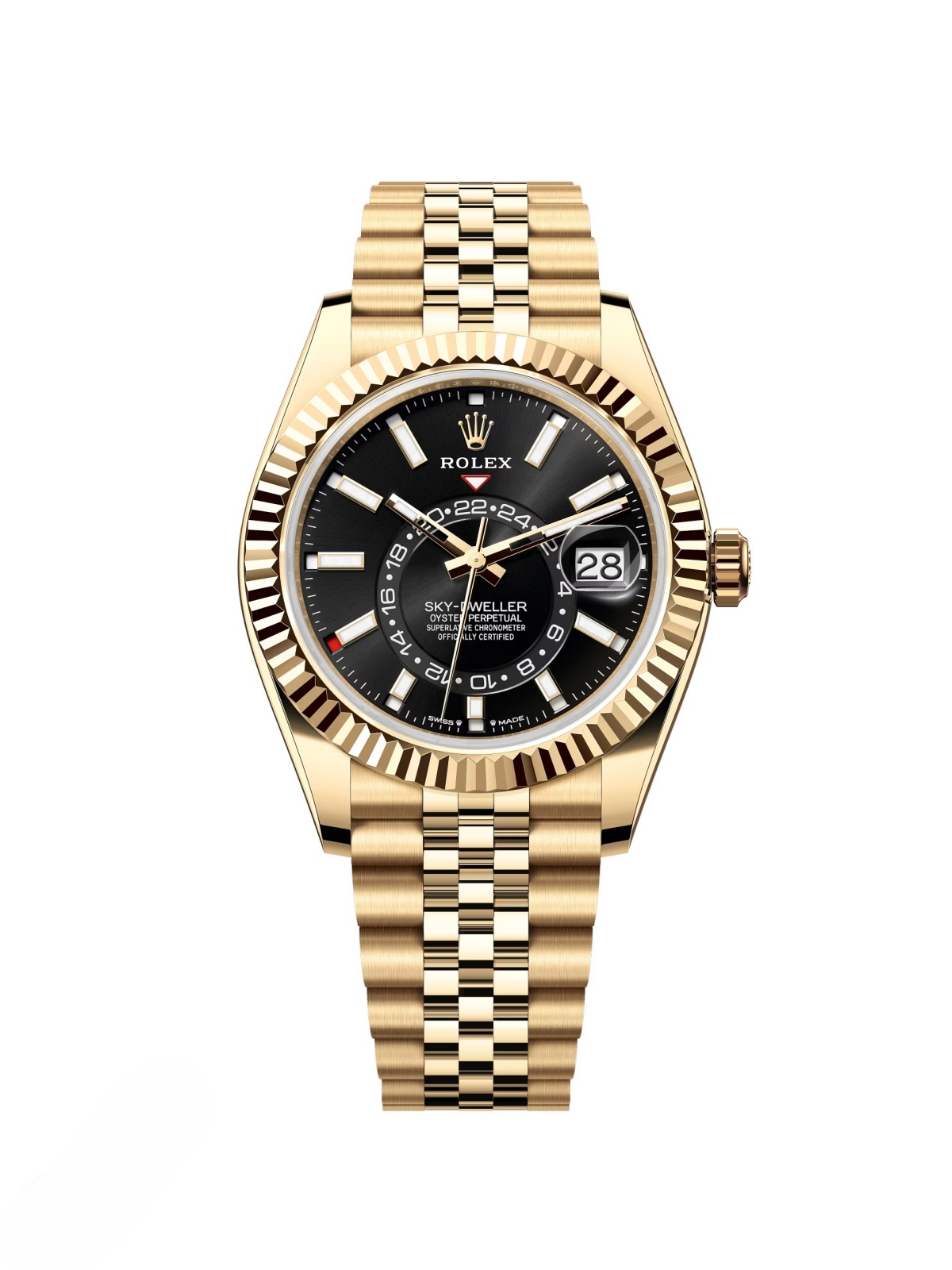 [Super Clone]RLX  Sky-Dweller 42mm Yellow Gold Black Dial Jubilee - 336938【Super Clone】