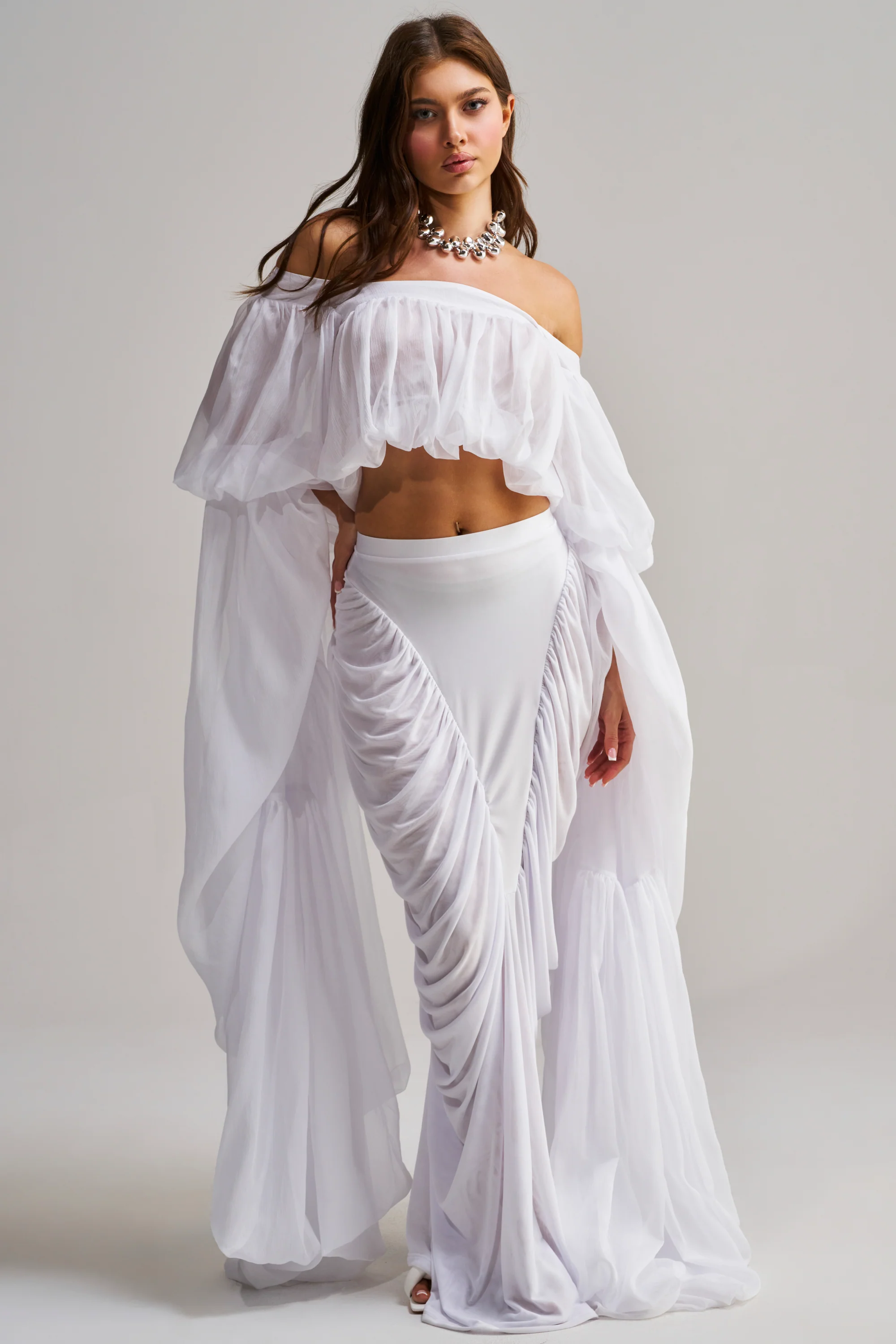 SLOUCHY SQUARE NECK LONG SLEEVE BLOUSE TOP IN WHITE - Akira Store