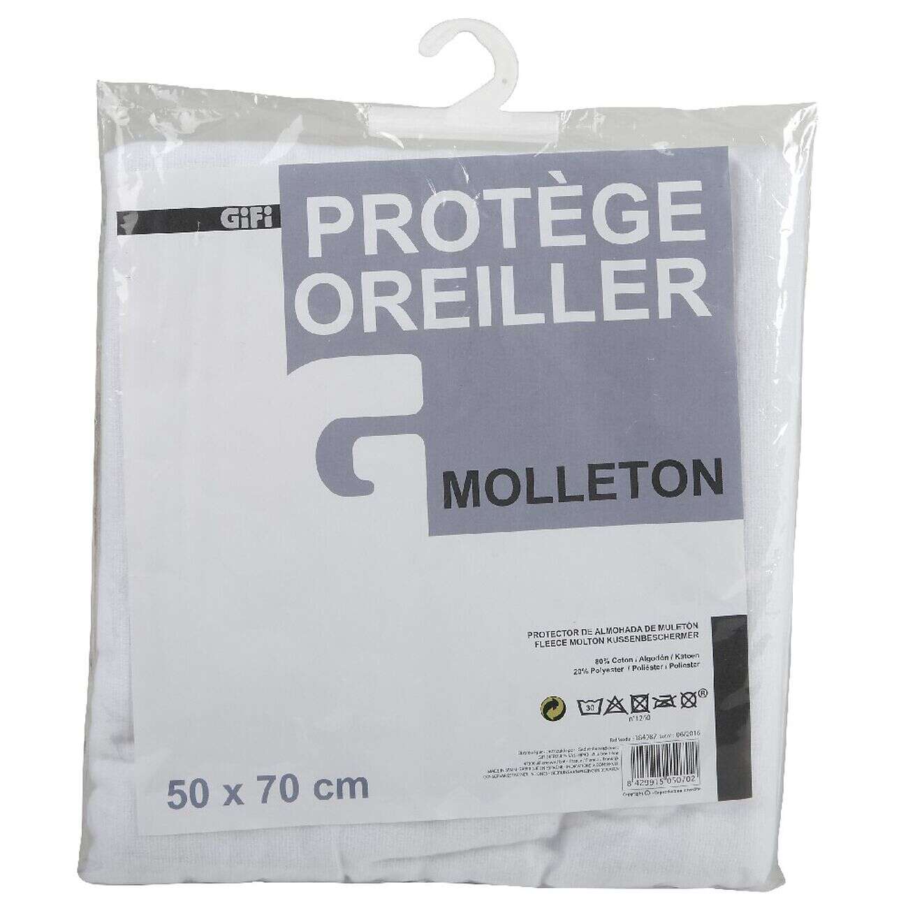 Protège oreiller anti acariens molleton rectangulaire blanc