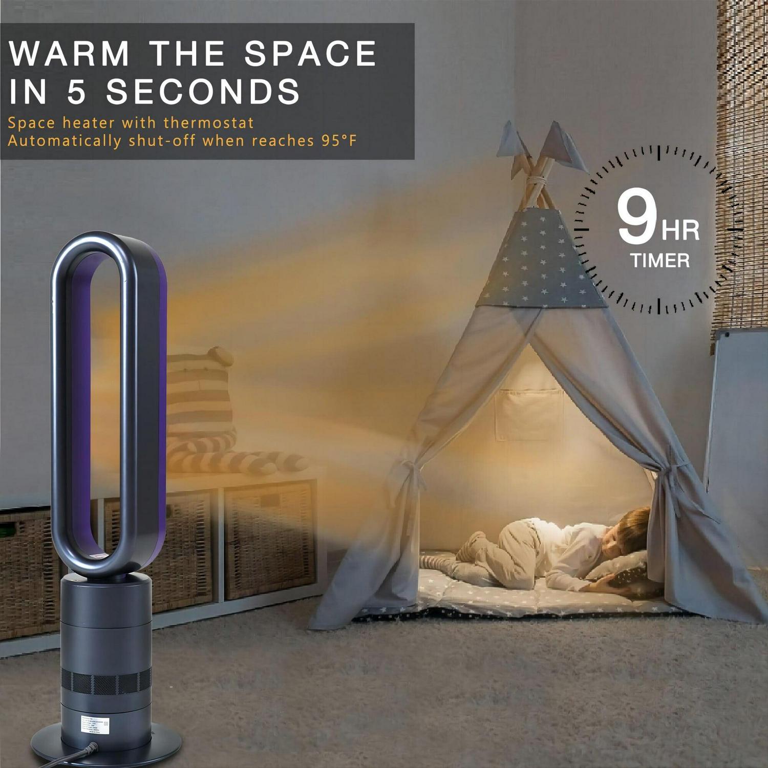 32 inch Bladeless Tower Fan. 9h Timer 10 Speeds With Remote Control. Air Circulator Fan For Home Air Conditioner - Image 4