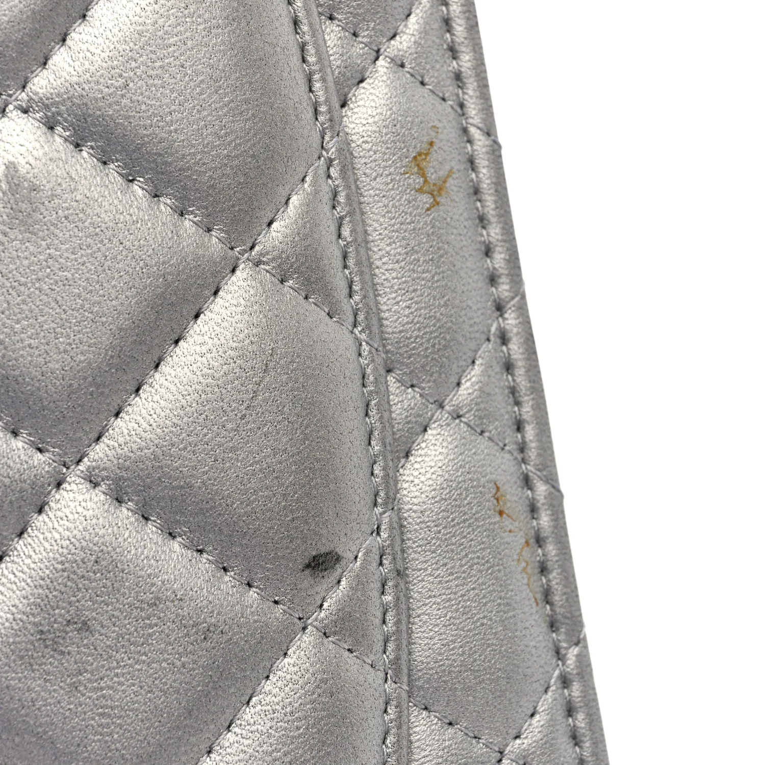 Metallic Lambskin Quilted Clutch With Chain Silver