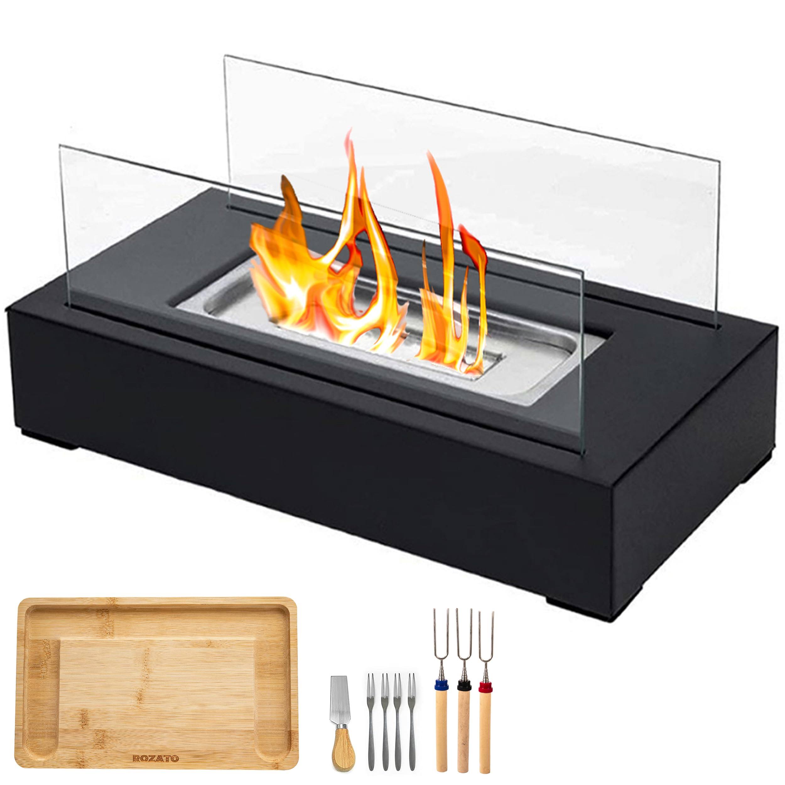 ROZATO Tabletop Fire Pit with Smores Maker Kit Portable Indoor/Outdoor Mini Small Fireplace Table Top Decor Home Patio Balcony Gifts for Women Mom