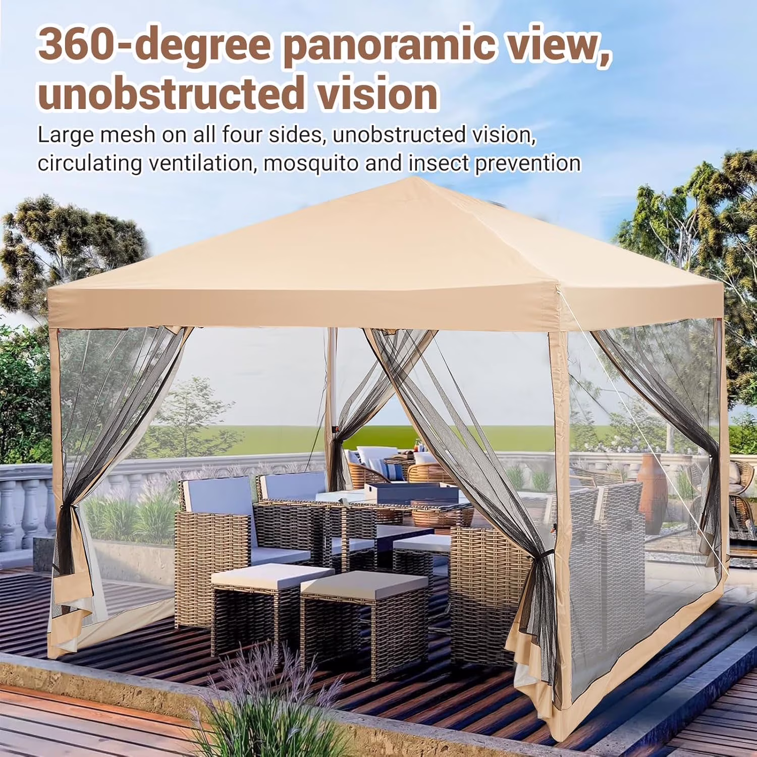 Studyset 10x10ft Easy Pop-Up Canopy, Pop Up Commercial Pop-Up Gazebo Tent, Waterproof Outdoor Screen Tent with Mesh Mosquito Netting Side Walls for Parties, Camping, Garden, Outdoor