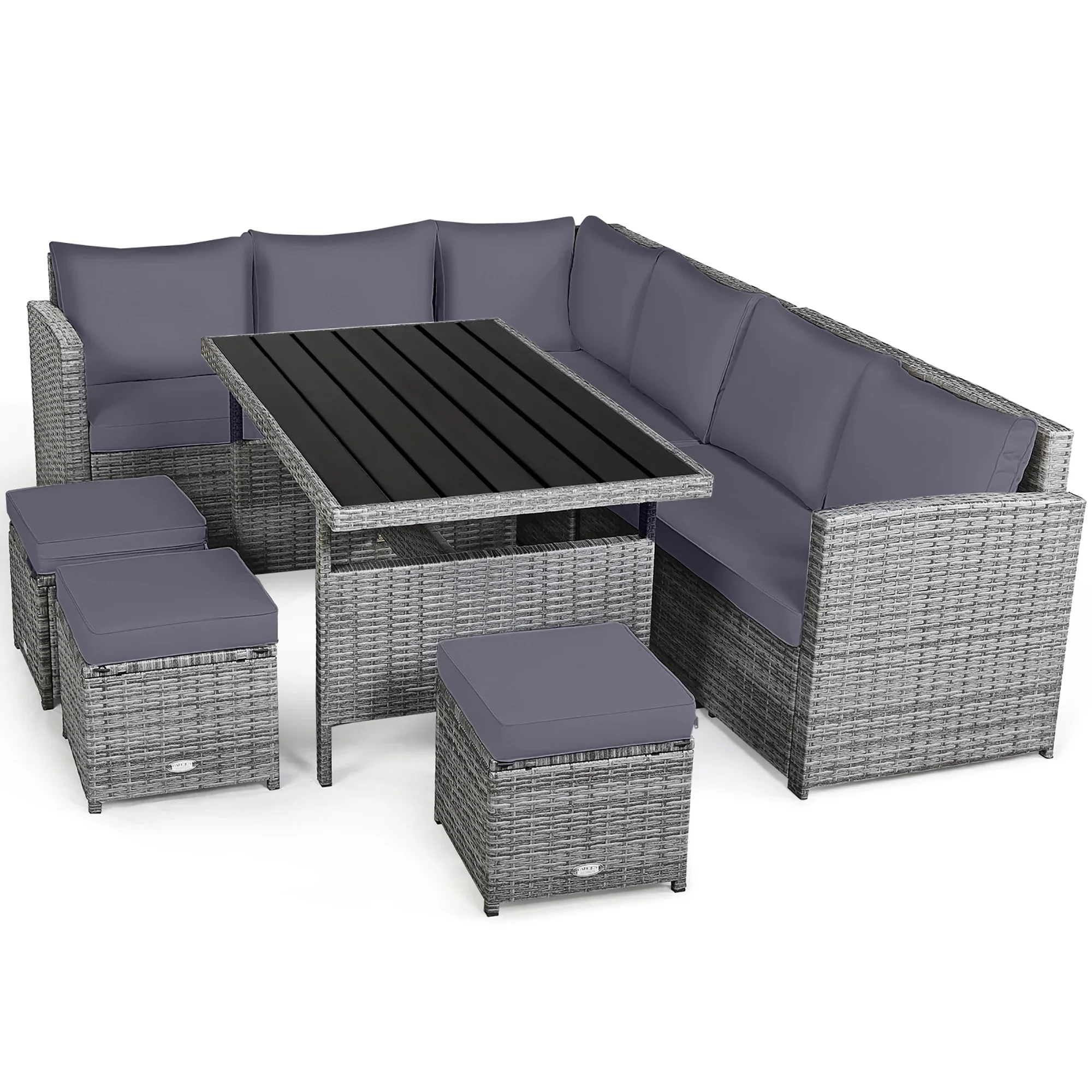 Costway 7 PCS Patio Rattan Dining Set Sectional Sofa Couch Ottoman Garden Red