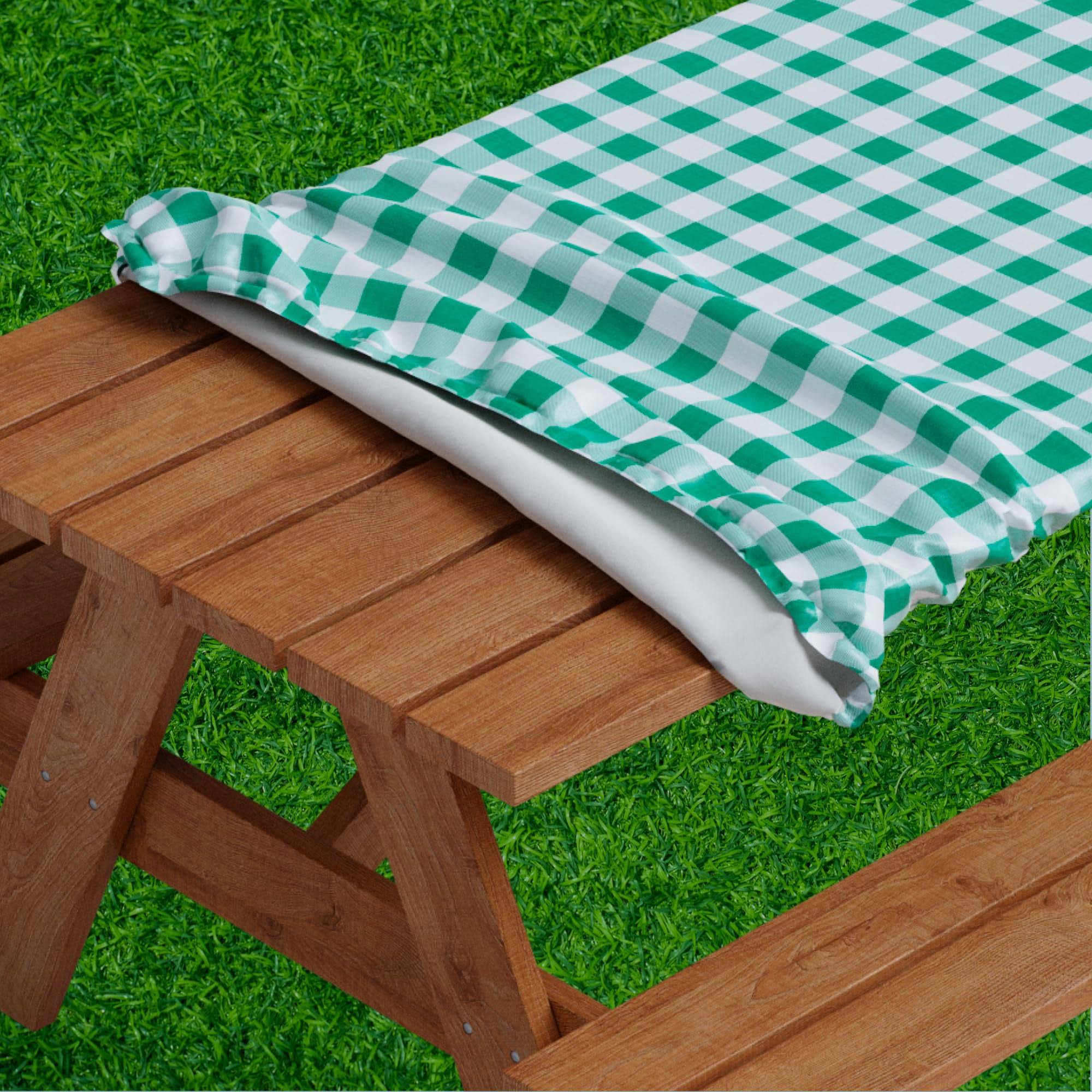 Sorfey Picnic Tablecover -Fitted with Elastic, Vinyl with Flannel Back, Fits for Table 96