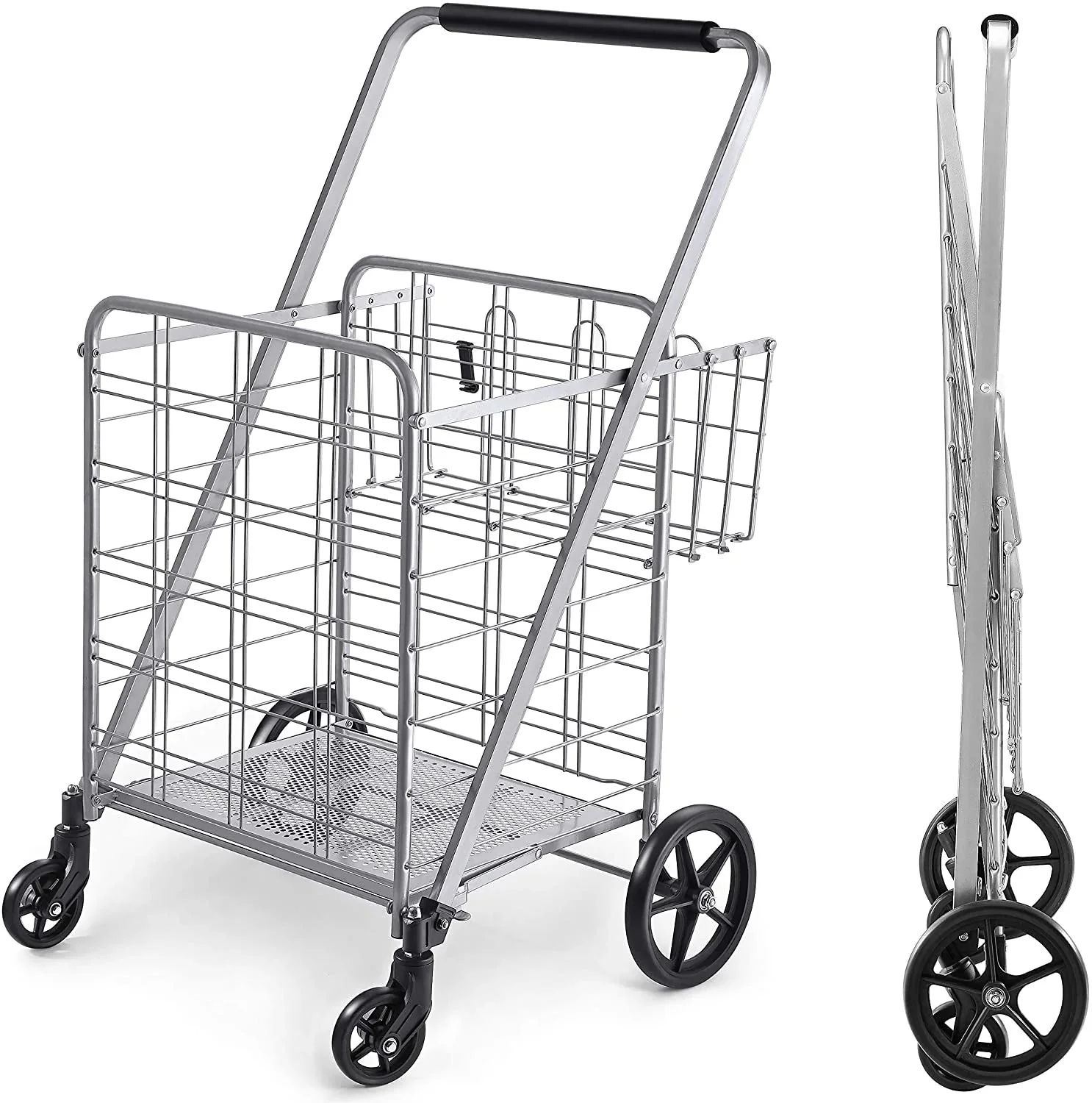Shopping Cart with Wheels, Metal Grocery Cart with Wheels, Shopping Carts for Groceries