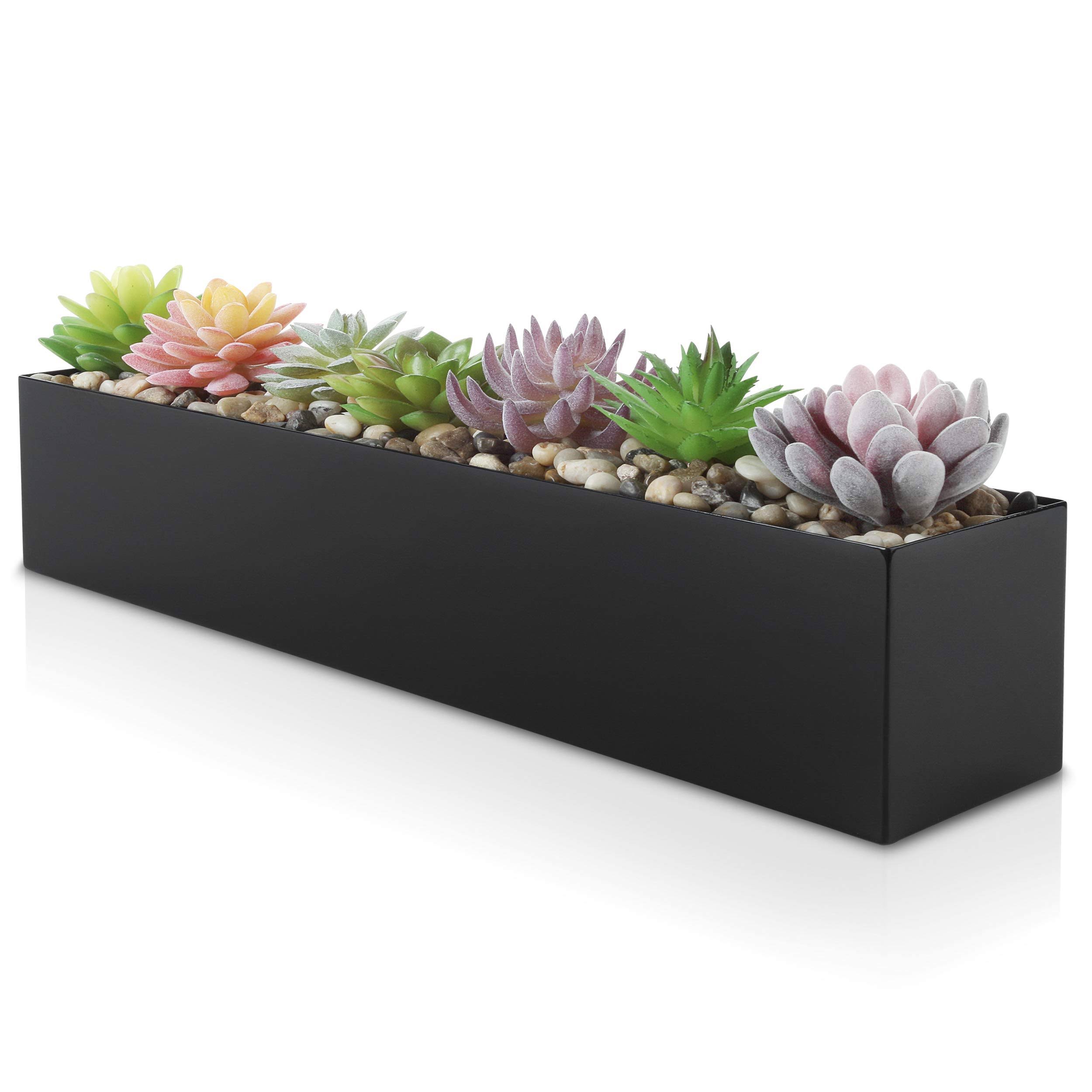 Modern Black Trough Rectangular Planter | 16�� Metal Window Planter Box for Succulent | Small Rectangle Planter for Desk or Windowsill Planter |