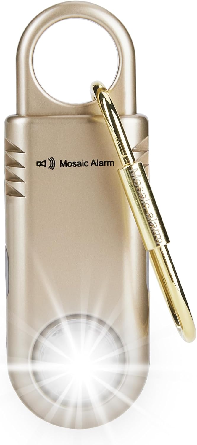 135dB Rechargeable Personal Safety Alarm Built-in Ultra-Bright Flashlight Non Slip Grip Keychain Emergency SOS Siren for Women, Students, Night Runner. Loud Sound Hiking Bear Alerts Hook. Rose Gold