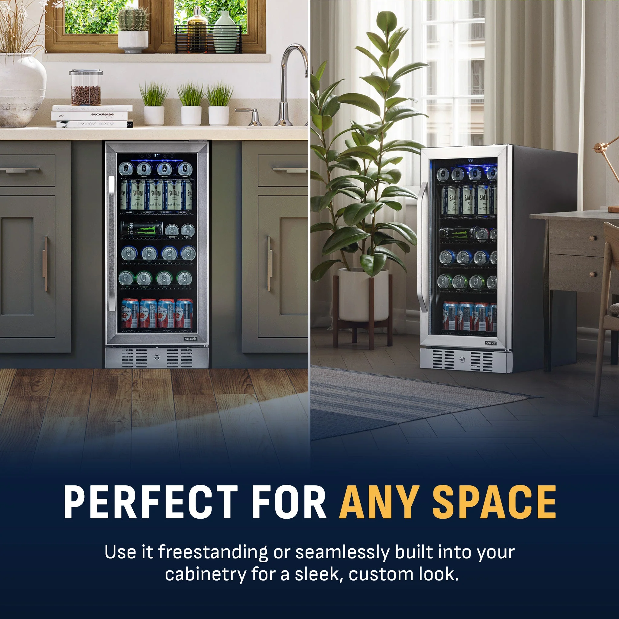 Newair 96-Can Built-In Stainless Steel Beverage Fridge - 15