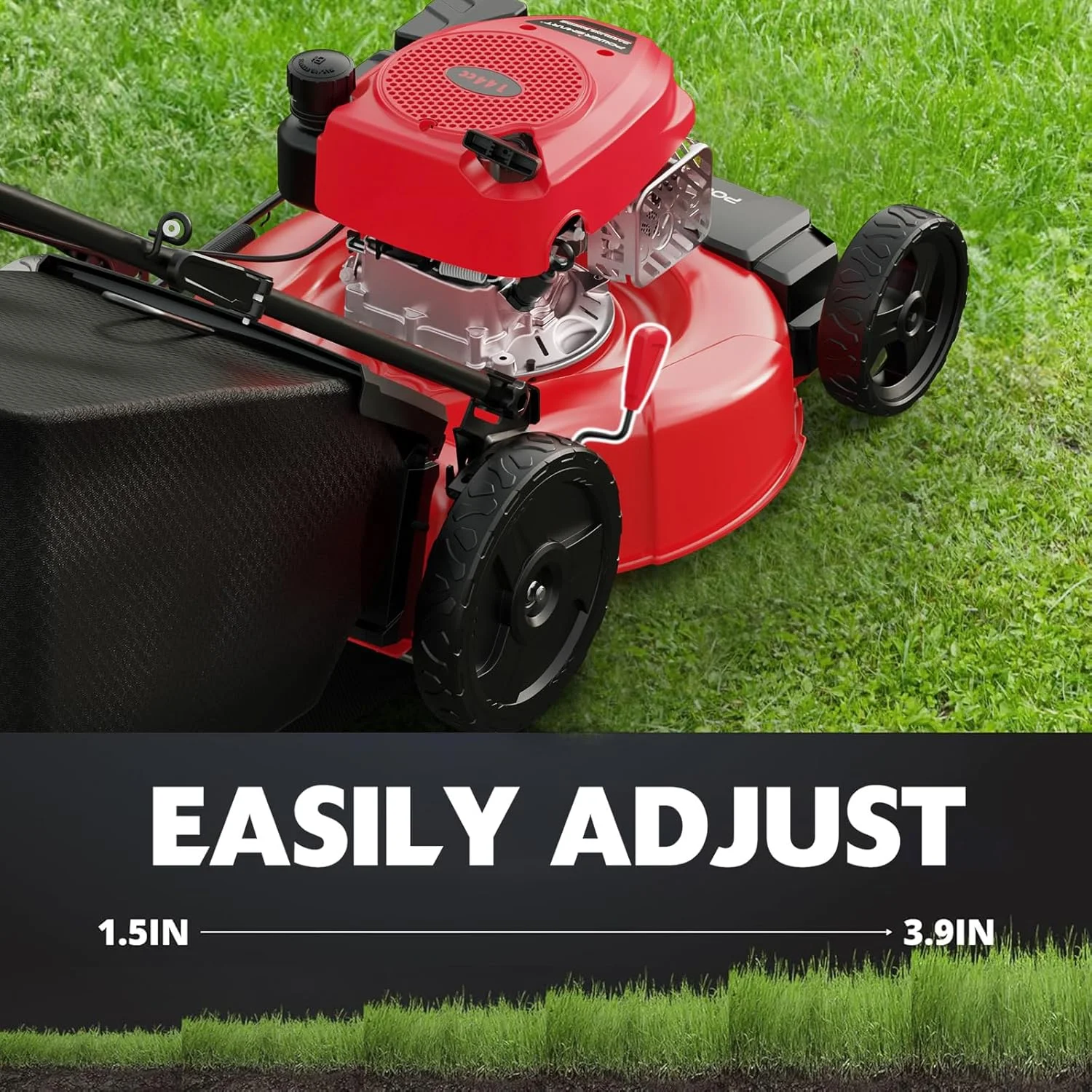 21" 144cc Gas Push Lawn Mower, with 6-Position Height Adjustment, 3-in-1 Cutting - Image 7