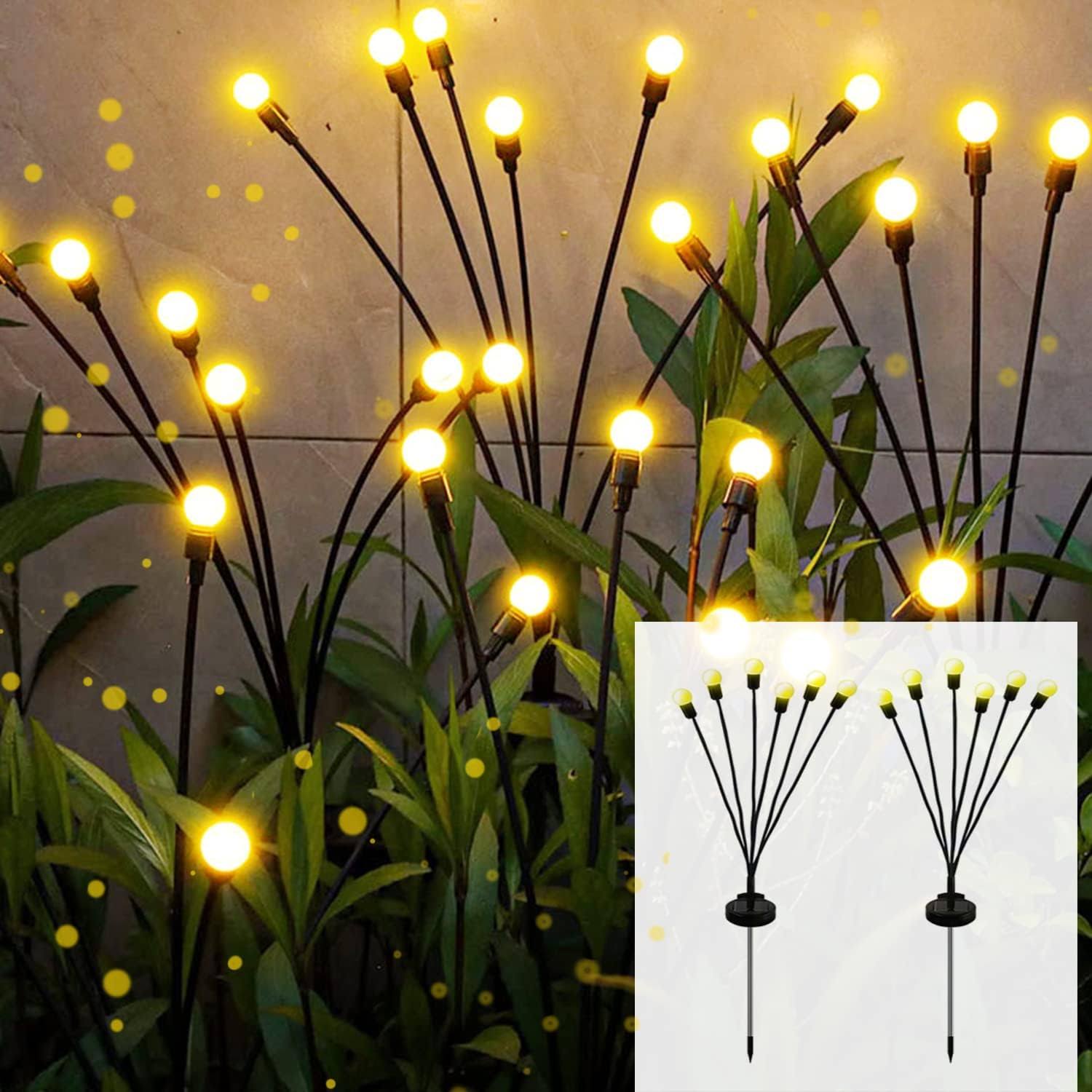 Solar Garden Lights, 2 Pack Solar Lights for Outside, Solar Lights Outdoor Waterproof, Solar Swaying Lights in Wind, Firefly Lights for Garden,