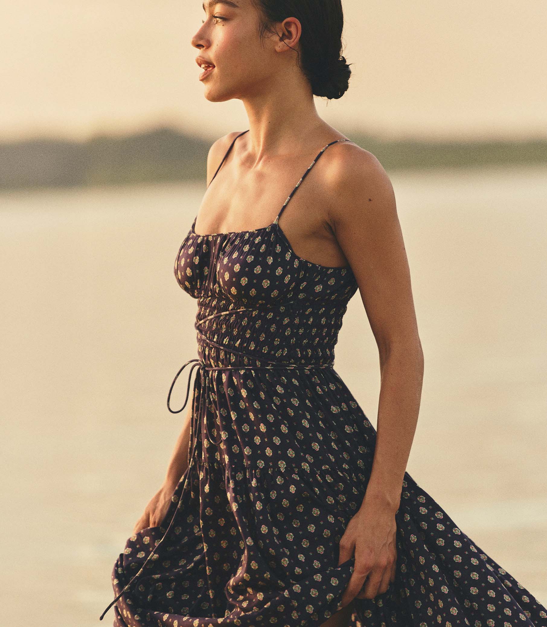 SAFIA DRESS -- NAVY CADIZ FOULARD
