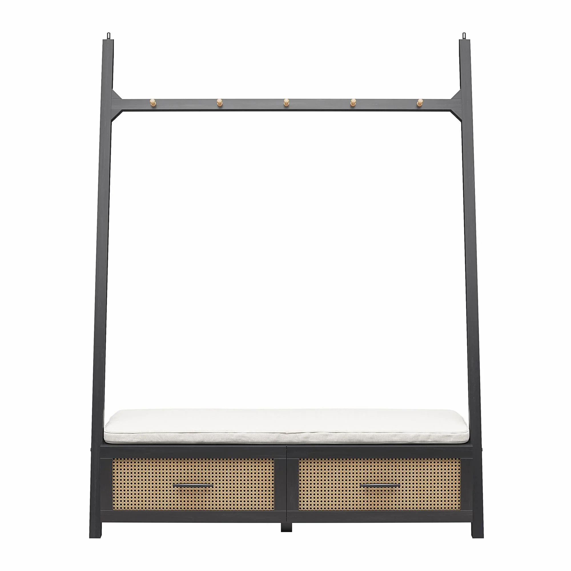 Better Homes & Gardens Entryway Hall Tree, Spring wood Black, 54.02 x 15.98 x 69.02 in, 83.6 lb