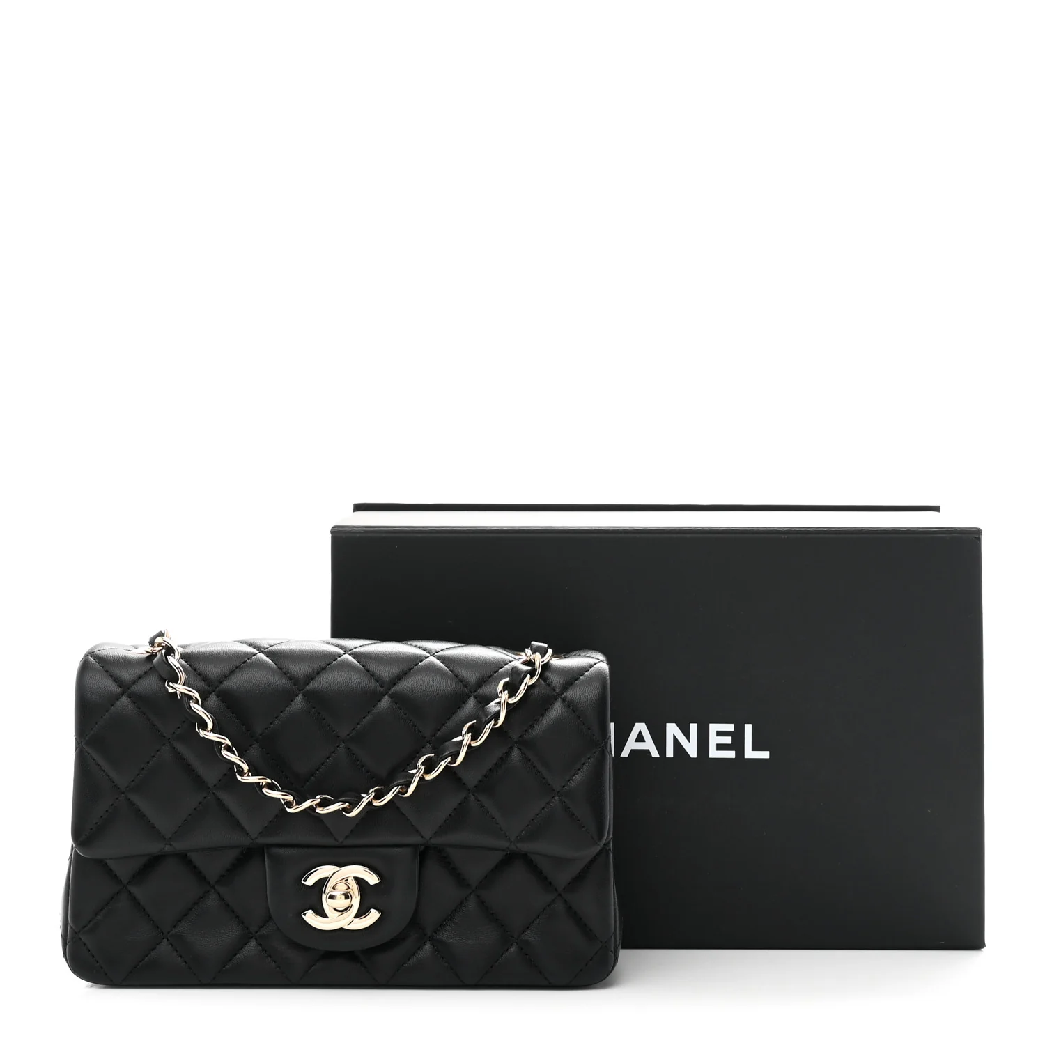 Lambskin Quilted Mini Rectangular Flap Black