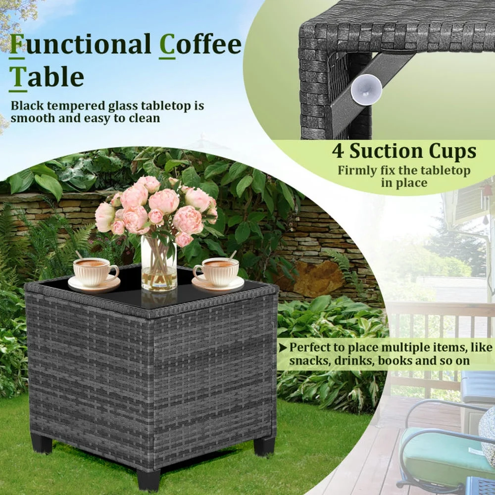 Outdoor Seating Sets,Garden Conversation Sets,3 Pieces Outdoor Wicker Conversation Set with Tempered Glass Tabletop-Navy - Image 5