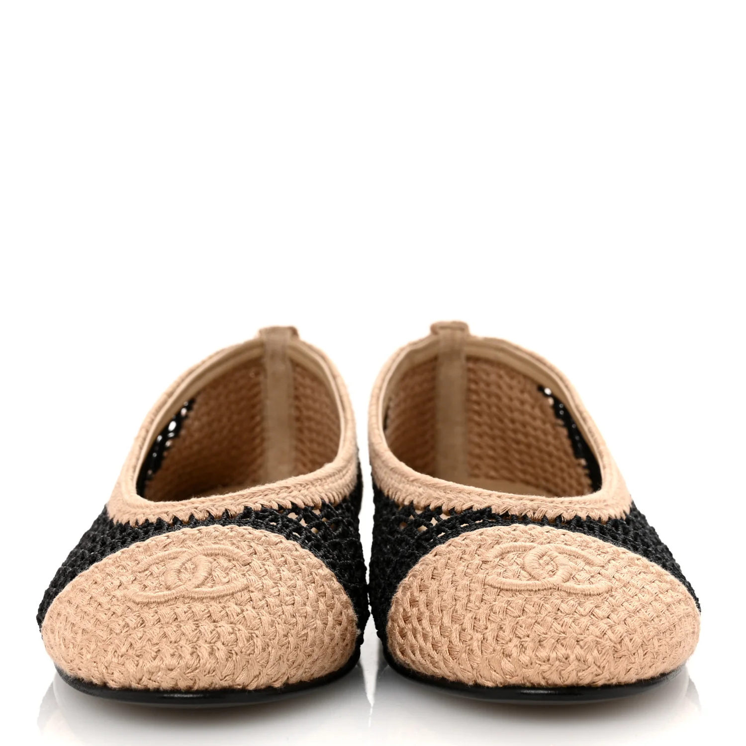 Raffia Cap Toe Ballerina Flats 36.5 Black Beige