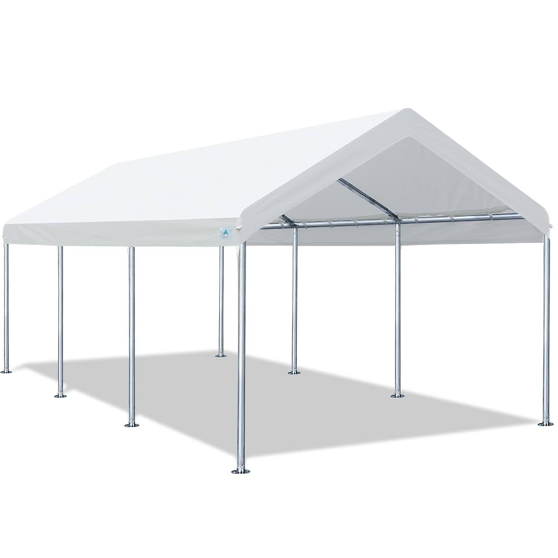 Advance Outdoor Adjustable 10x20 ft Heavy Duty Carport Car Canopy Garage Boat Shelter Party Tent, Adjustable Peak Height from 9.5ft to 11ft, White