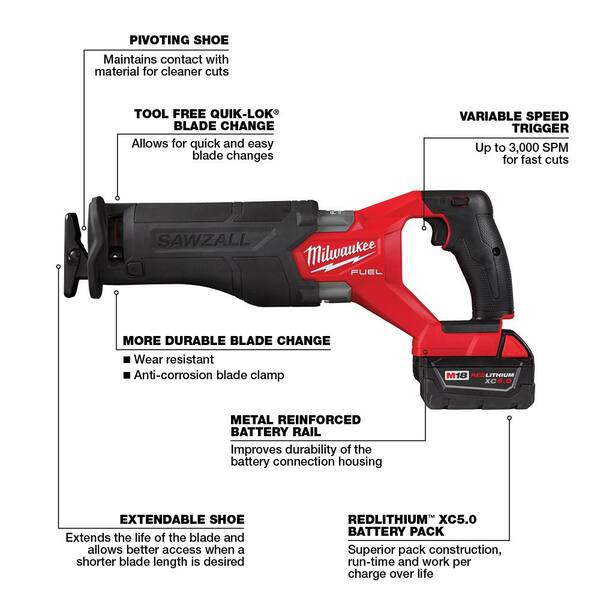 M18 FUEL 18V Lithium-Ion Brushless Cordless SAWZALL Reciprocating Saw Kit W/M18 FUEL Grinder - Image 7