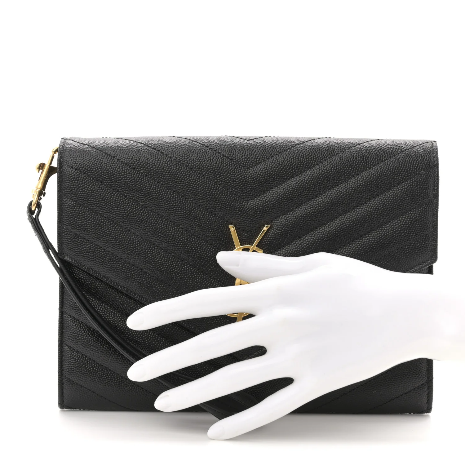 Grain De Poudre Matelasse Chevron Monogram Envelope Clutch Black