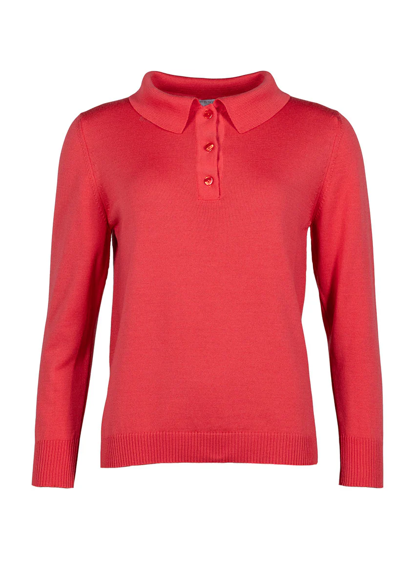 Pull femme col polo en laine rouge lumineux