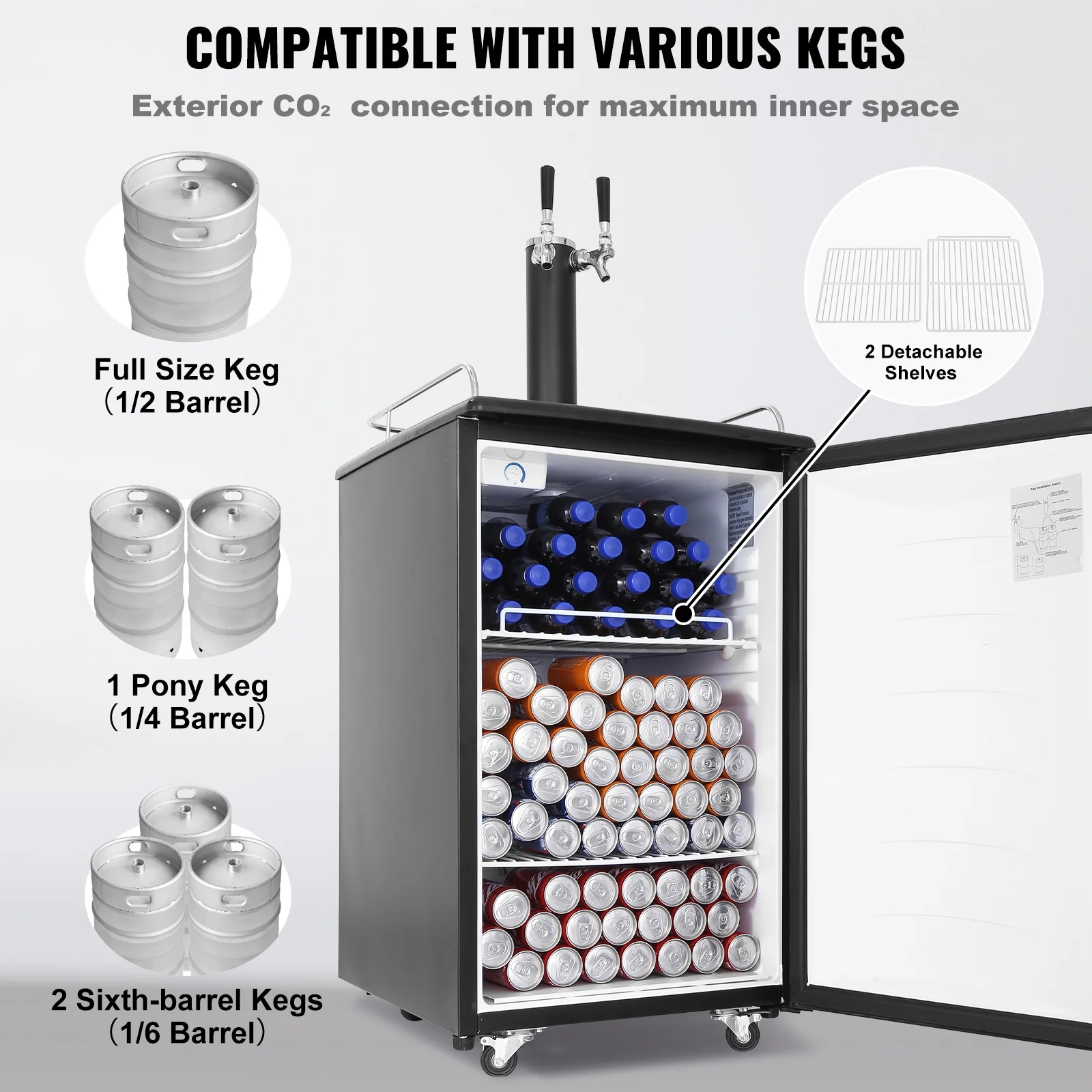 Draft Beer Dispenser Beer Kegerator Full Size Keg Refrigerator Dual Tap - Image 4