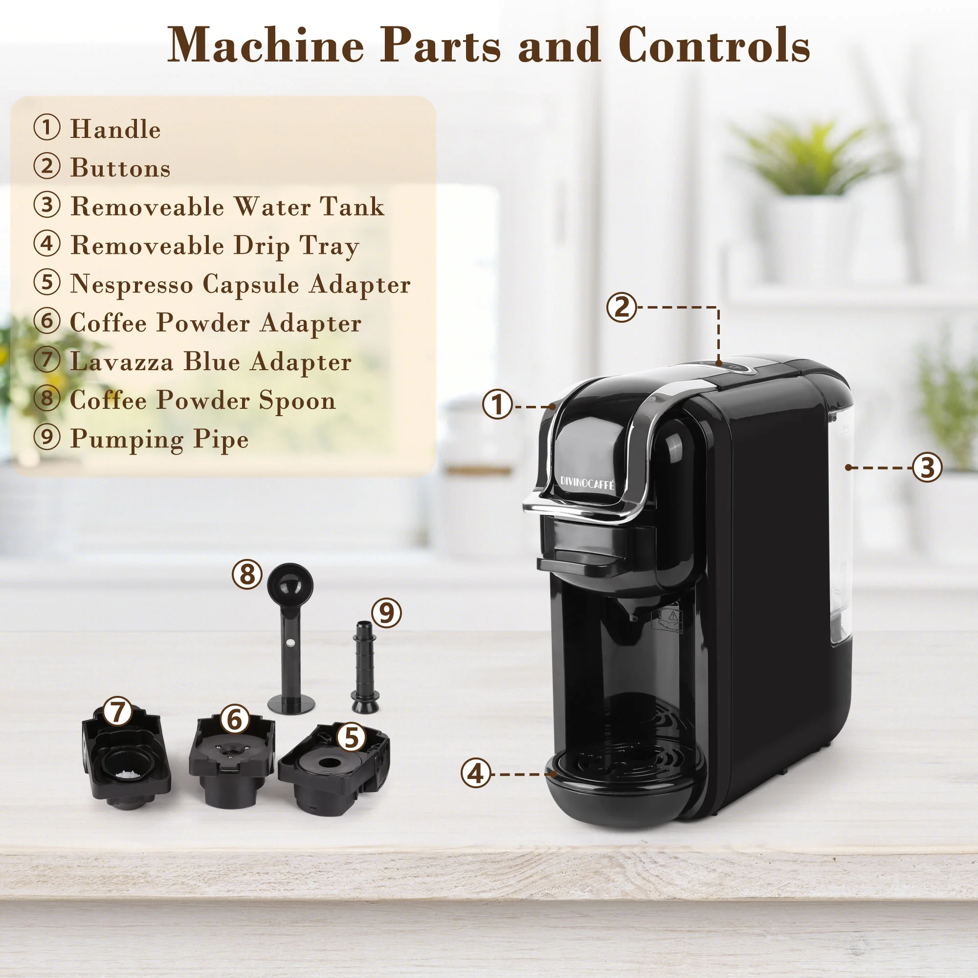 Espresso Maker for Nespresso Capsule, Lavazza Blue Capsule Coffee Powder, 19 Bar Pump Pressure Makes Authentic Espresso Coffee, Mini Espresso Coffee Machines with Removable Water Tank. - Image 3