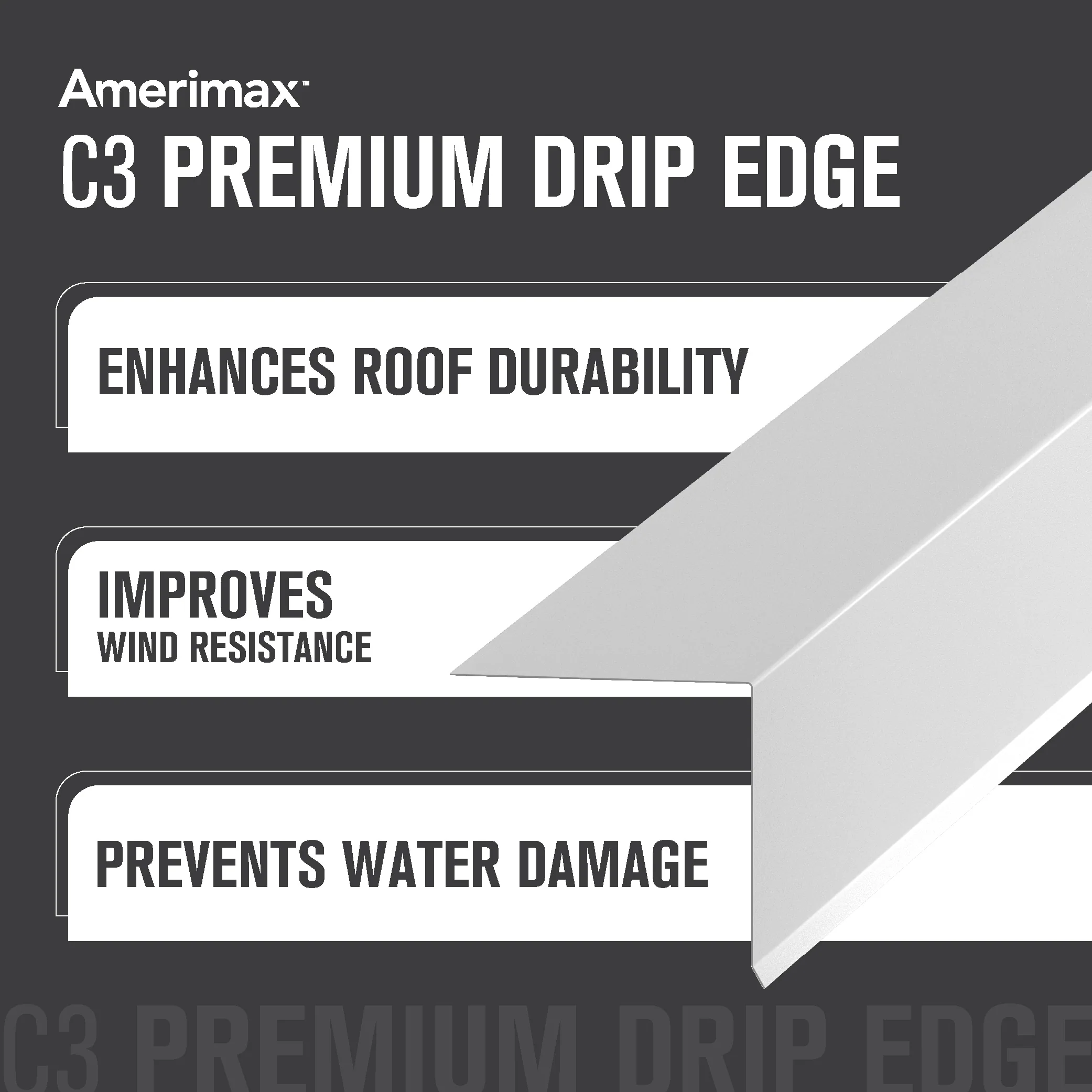 Amerimax C3 White Galvanized Steel Drip Edge Flashing, 28 Gauge, 1.5 in. x 1.5 in. x 10 ft.