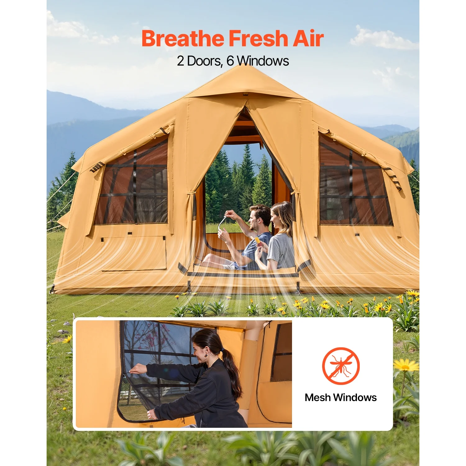 Inflatable Tent for Camping, 15.75 x 11.81 x 7.22 Ft Glamping Blow up Tent for 8-12 People, Air-Filled Camping Shelters, Outdoor Living Tent with Dual Sunroofs, Stove Jack - Image 7