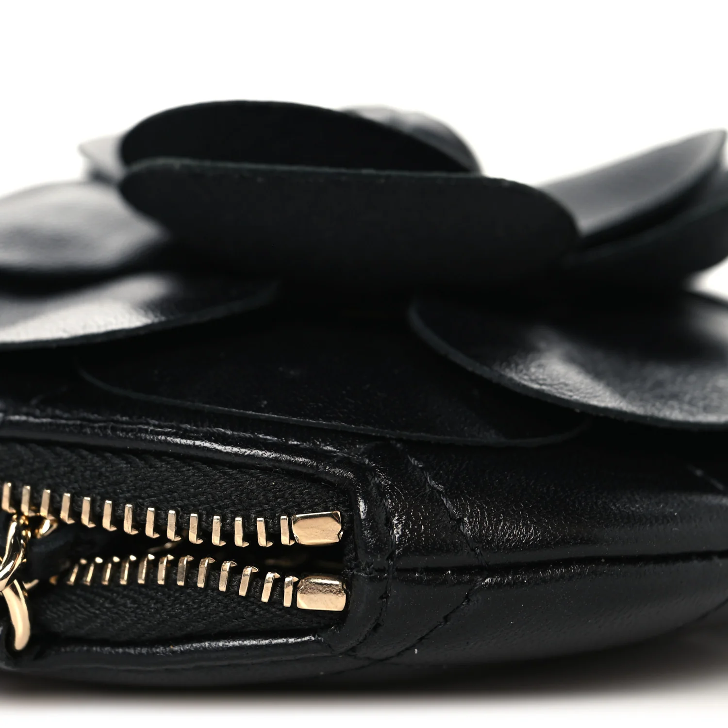 Lambskin Mini Camellia Bouquet Clutch With Chain Black