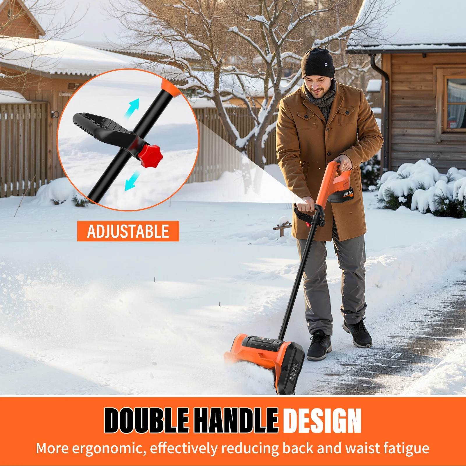 20V Cordless Electric Snow Shovel, 10-Inch Battery Powered Snow Shovel with 4.0Ah Charger, Lightweight for Decks, Patios, and Walkways - Image 3