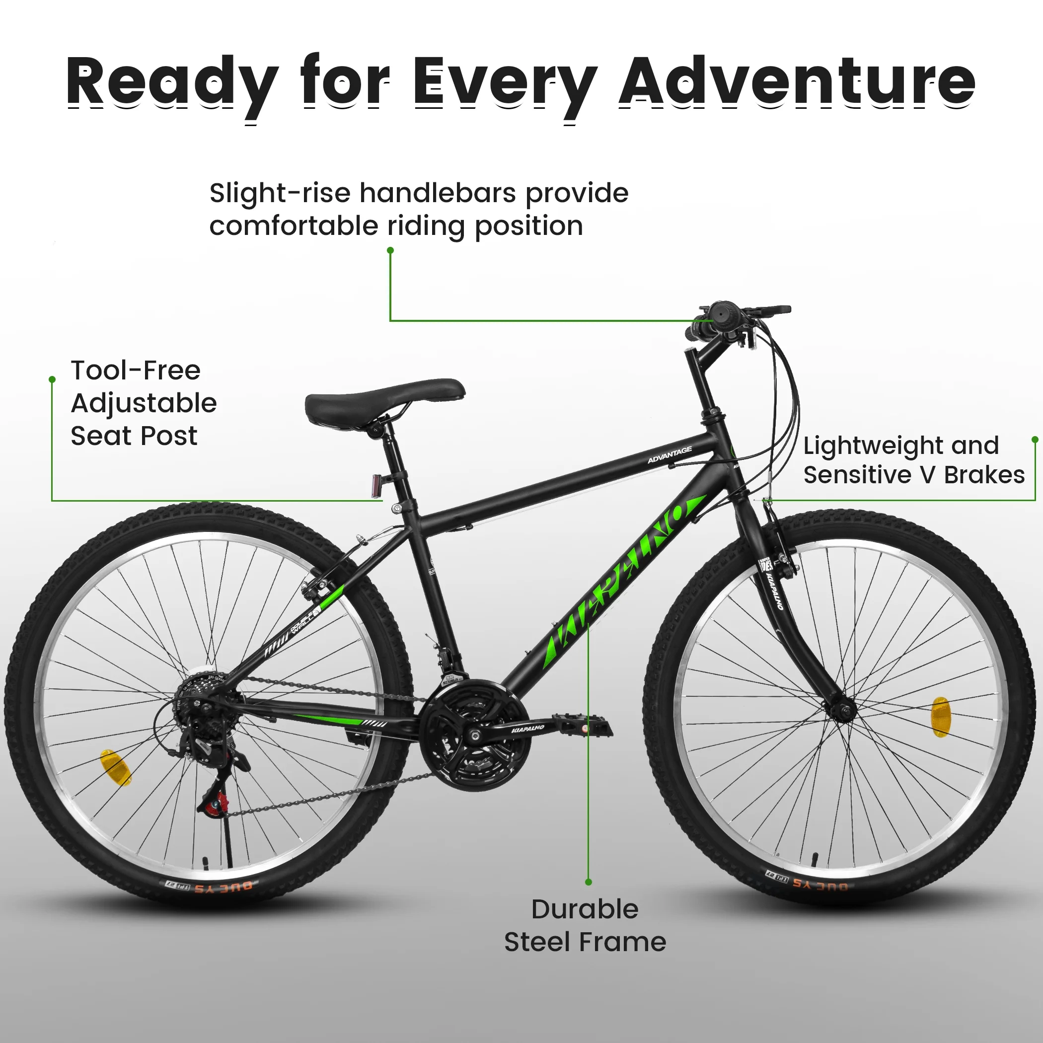 26" Mountain Bike for Men and Women, 21-Speed High-Performance All-Terrain Bicycle with Dual V-Brakes,Green(Green A) - Image 9