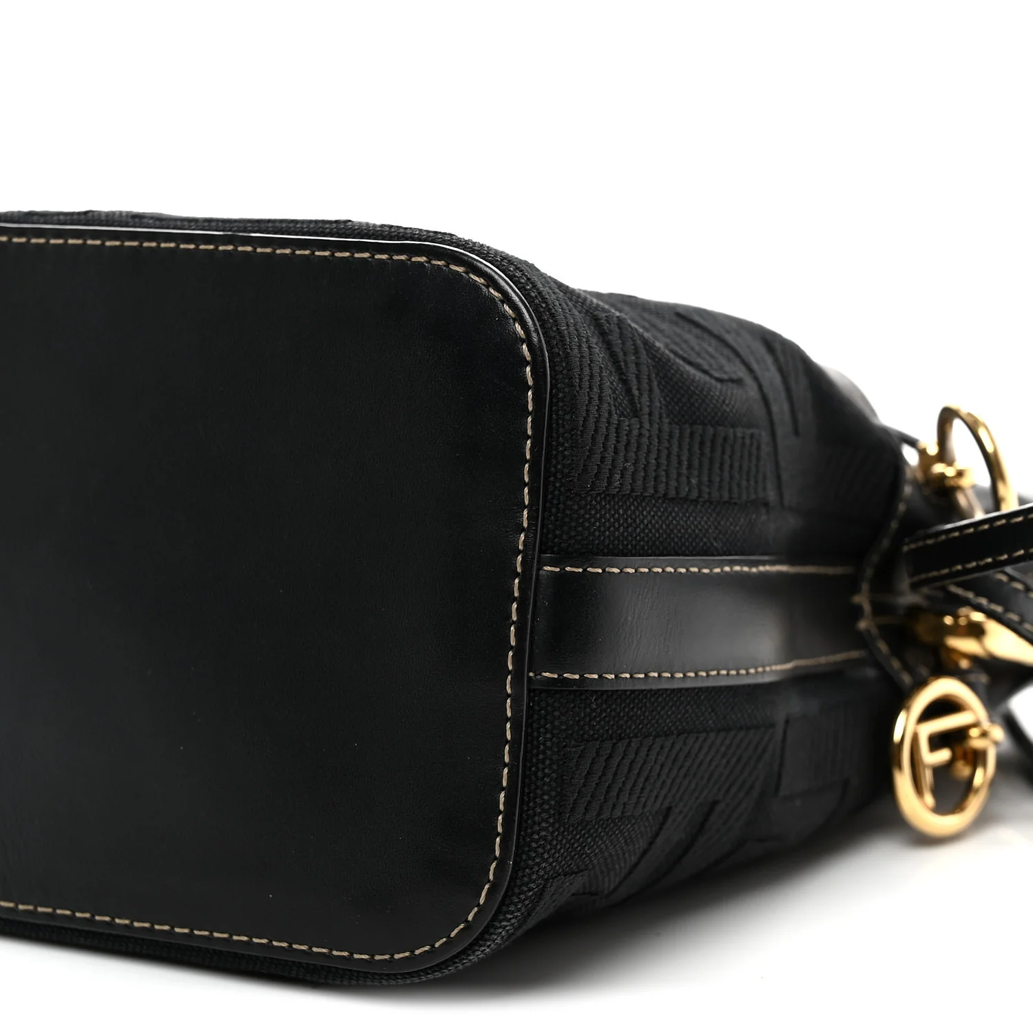 Canvas Vitello King F is Fendi FF Embroidered Mini Mon Tresor Bucket Bag Black