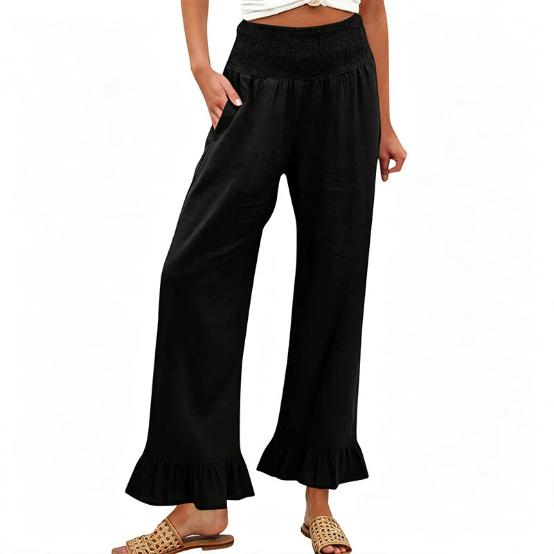 Pantalon large bohème avec ourlet à volants