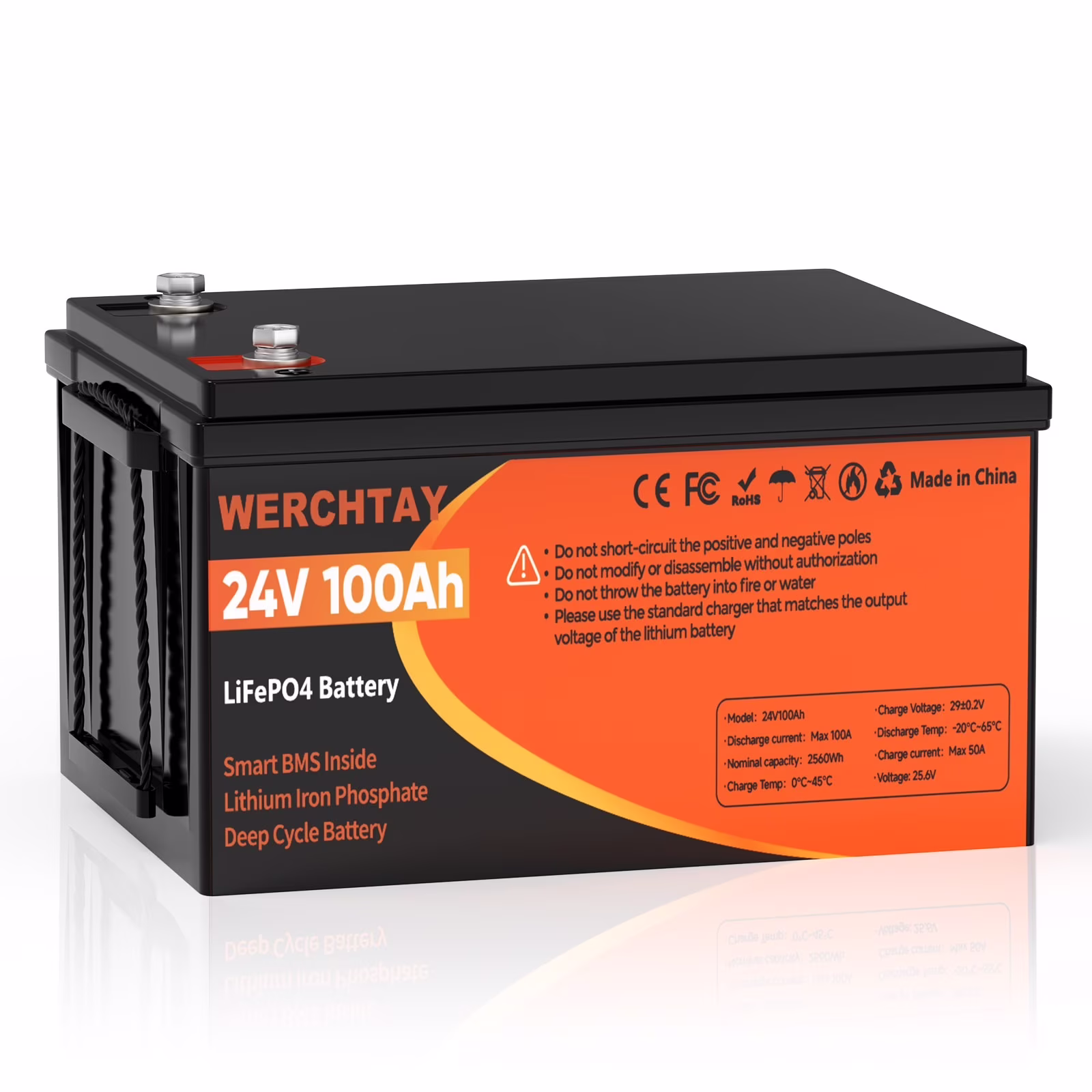 24V 100Ah LiFePO4 Battery, Lithium Battery Built-in 100A BMS, 4000 Deep Cycles Rechargeable Battery, Max. 2560W Load Power, Perfect for RV, Solar, Marine, Overland/Van, Off-Grid