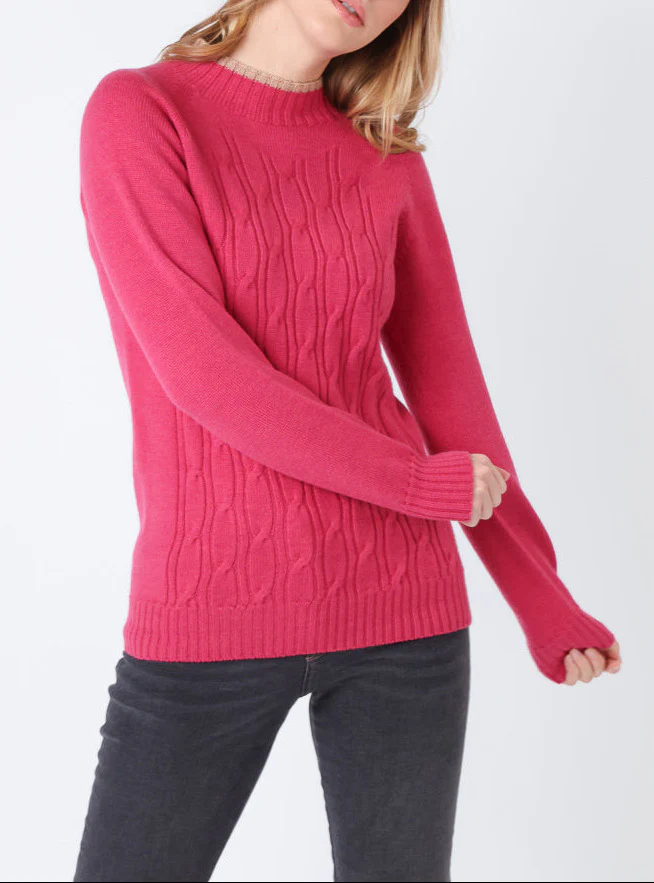 Pull femme en laine mérinos rose géranium