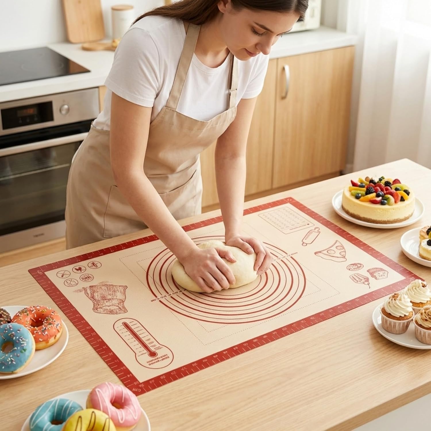 Silicone Baking Pastry Dough Mat - 28x20Inch Extra Large Cookie Bread Rolling Mats Sheet, Nonstick Kitchen Counter Kneading Board, Thick Reusable Pie Cookies Pizza Fondant Making Mat with Measurement