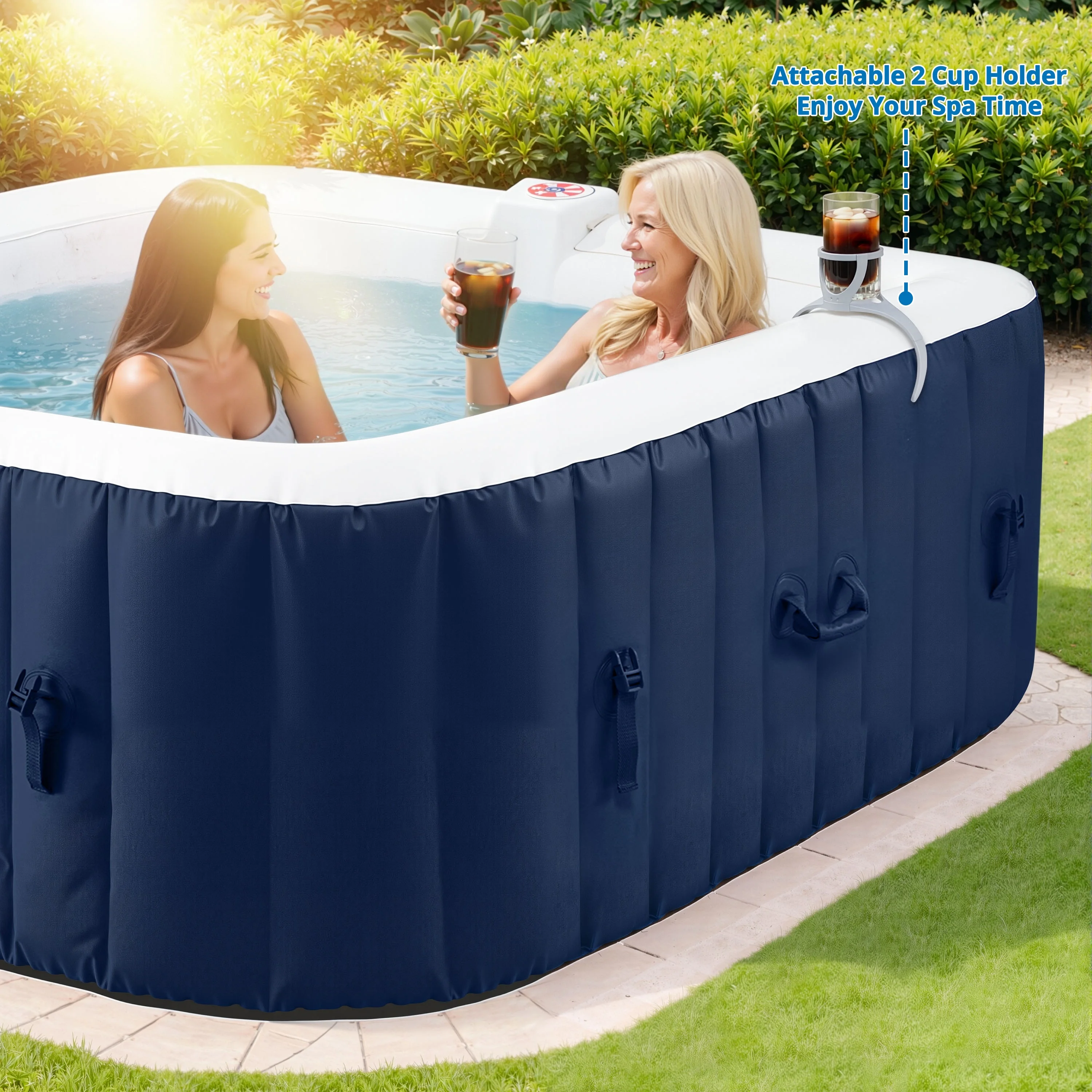 4-6 Person Outdoor Portable Inflatable Heated Hot Tub with 130 Bubble Jets, Square Inflatable Heated Pool Spa with Insulated Cover, Insulated Cover and Carry Bag, Blue(Blue) - Image 2